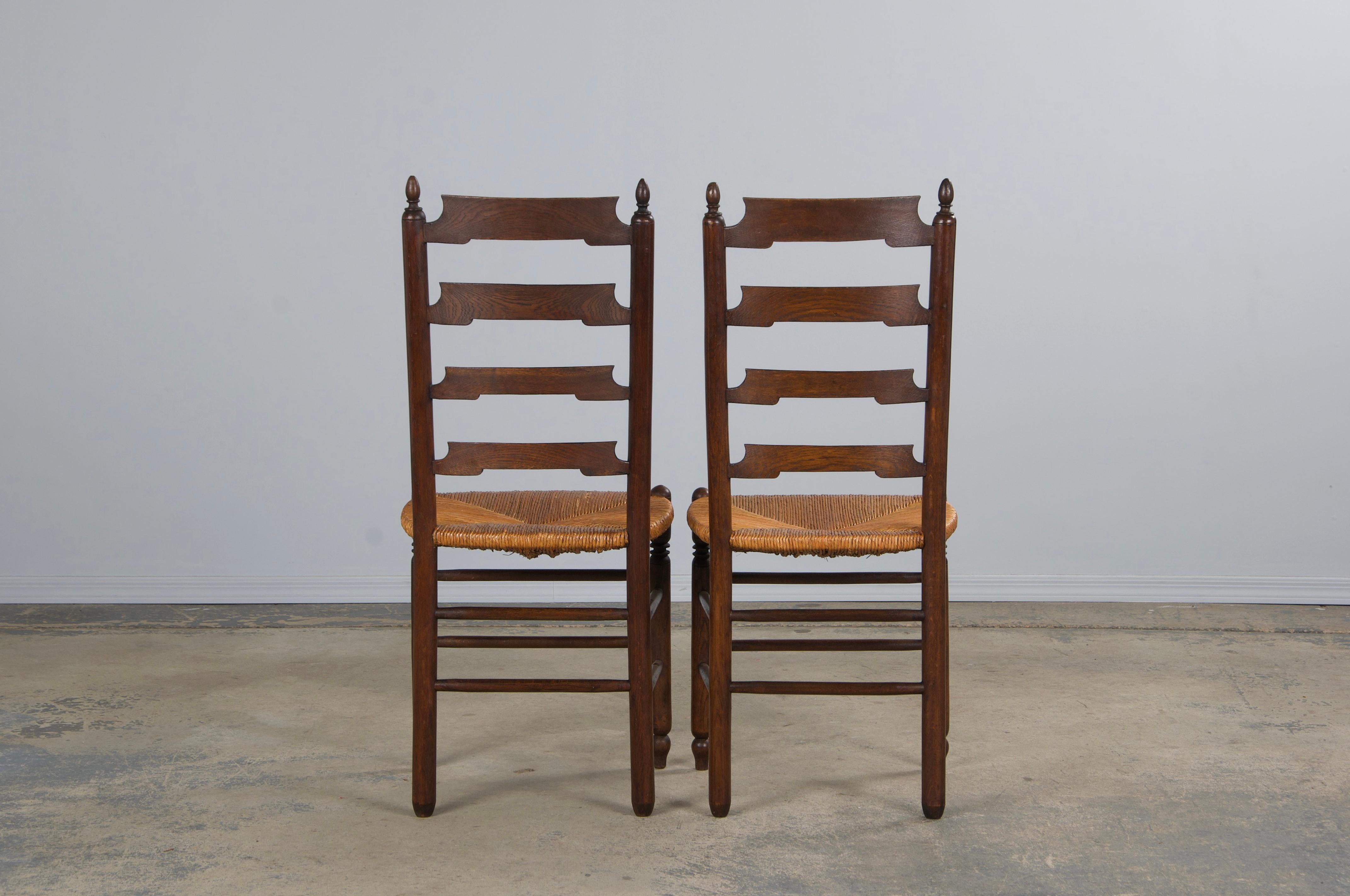 Antique Country French Oak Ladder Back Dining Chairs W/ Rush Seats - Set of 10 10