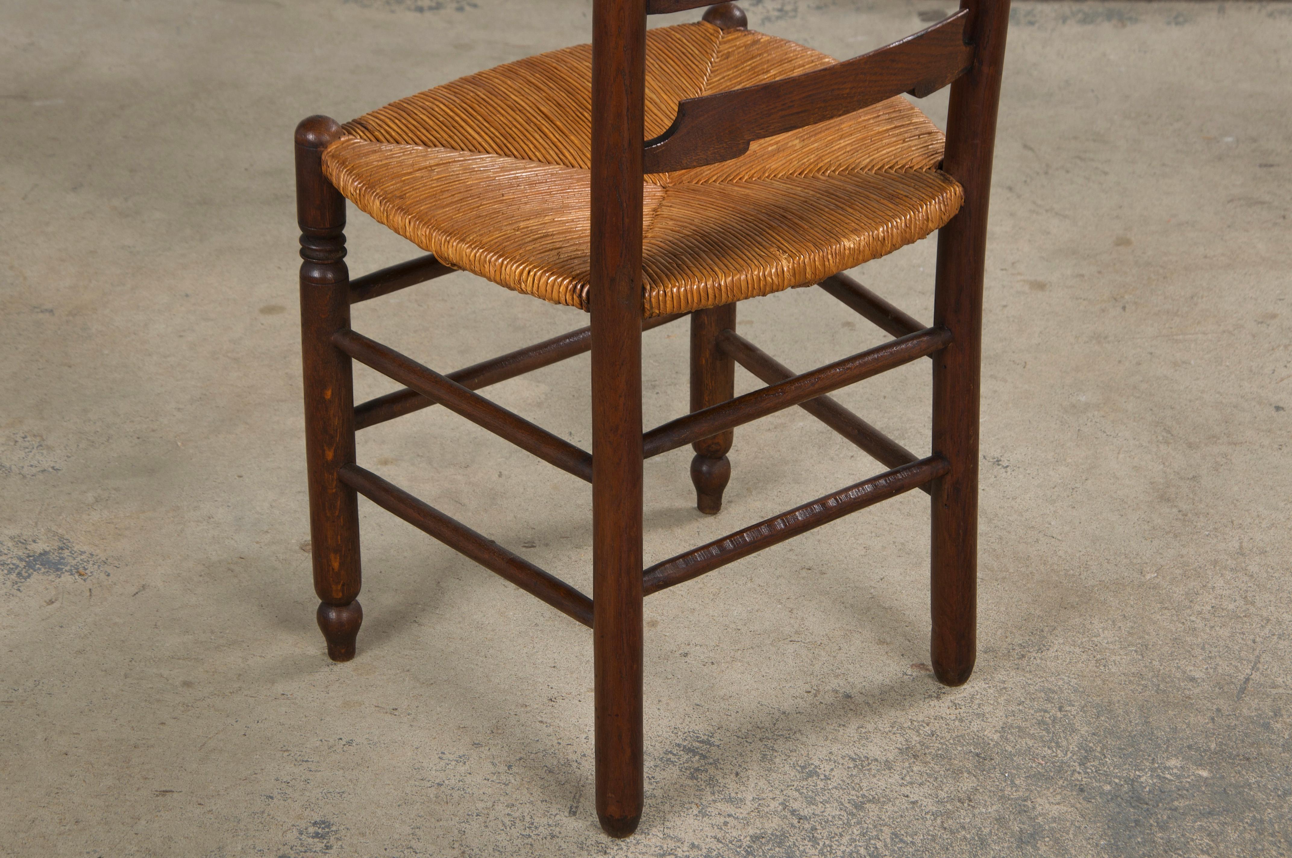 Antique Country French Oak Ladder Back Dining Chairs W/ Rush Seats - Set of 10 11