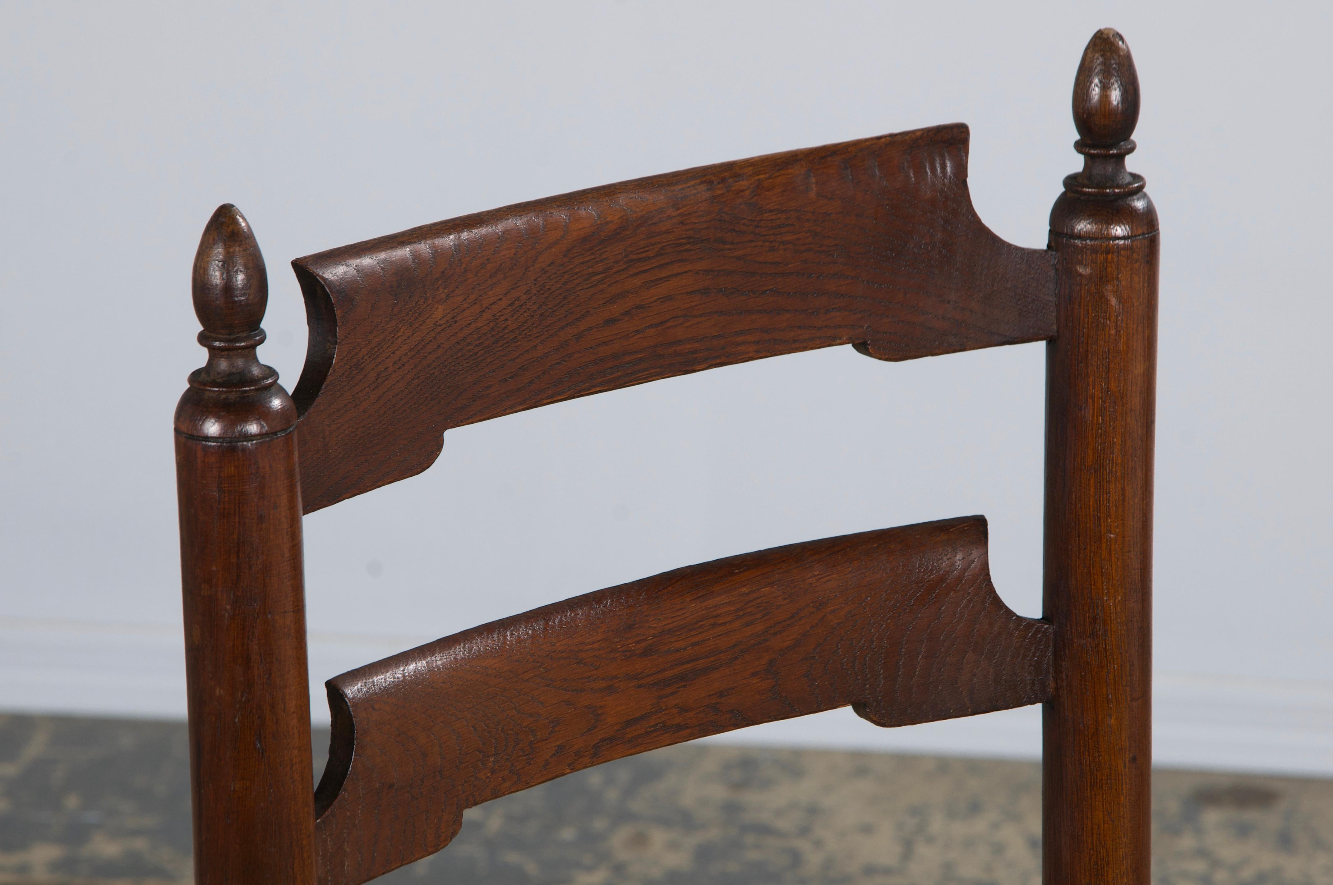 Antique Country French Oak Ladder Back Dining Chairs W/ Rush Seats - Set of 10 2