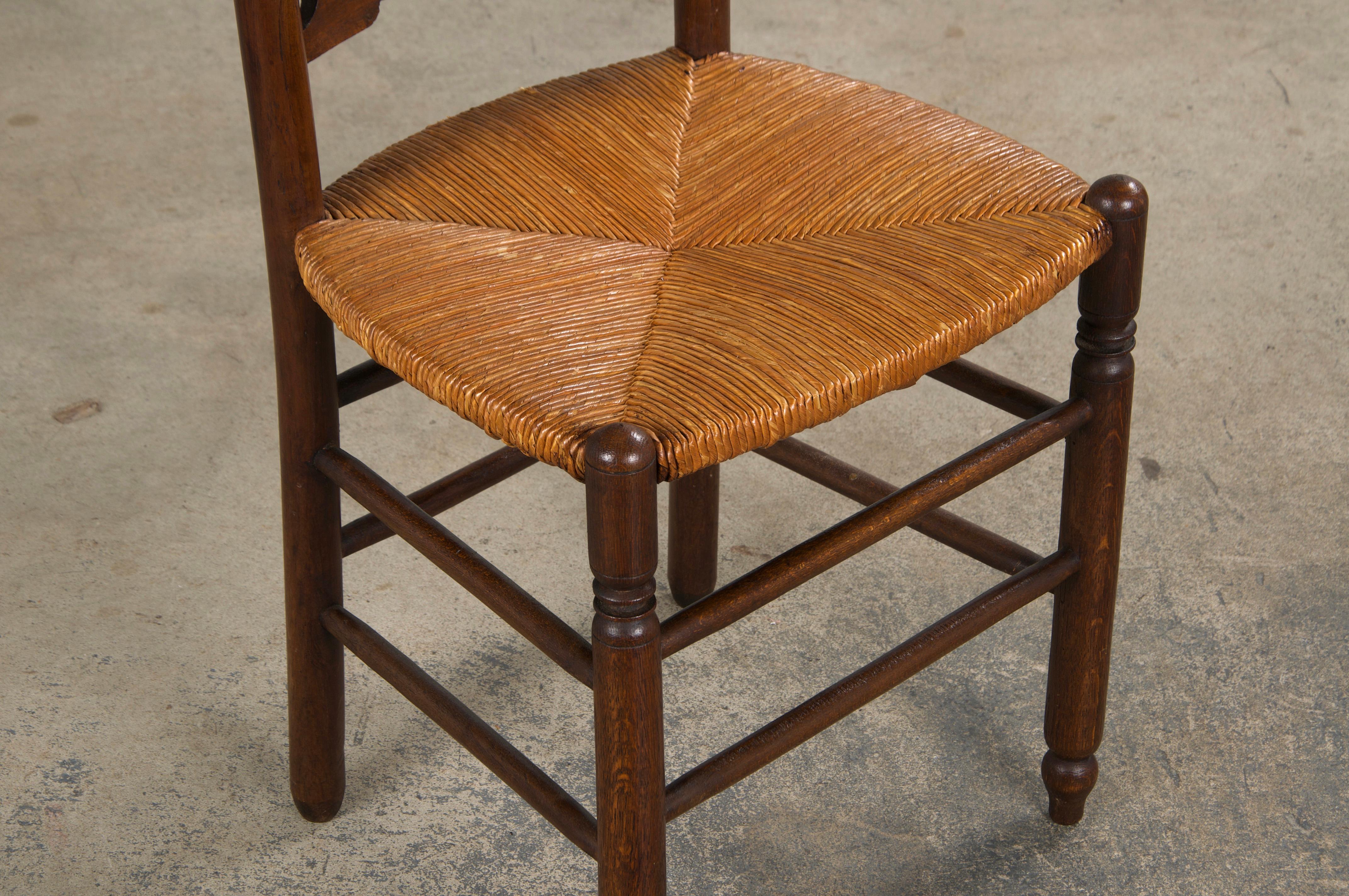 Antique Country French Oak Ladder Back Dining Chairs W/ Rush Seats - Set of 10 3