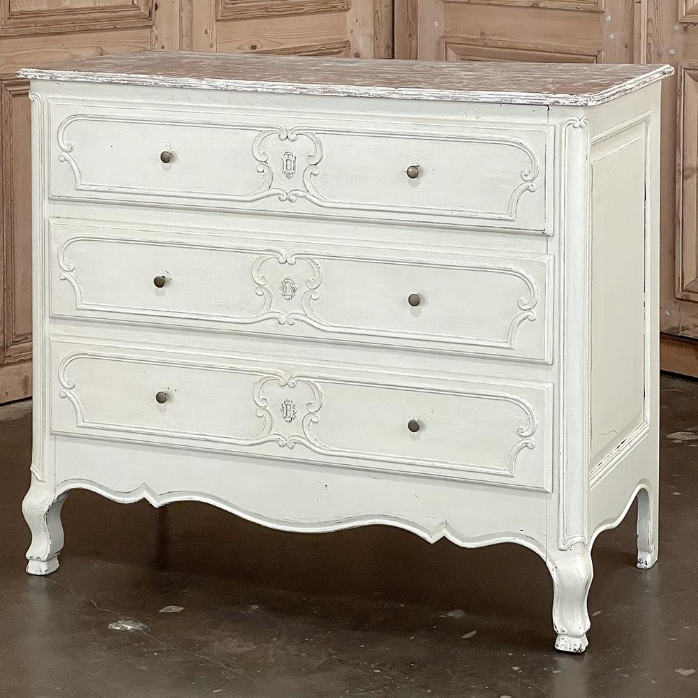 Hand-Crafted Antique Country French Painted Commode ~ Chest of Drawers For Sale