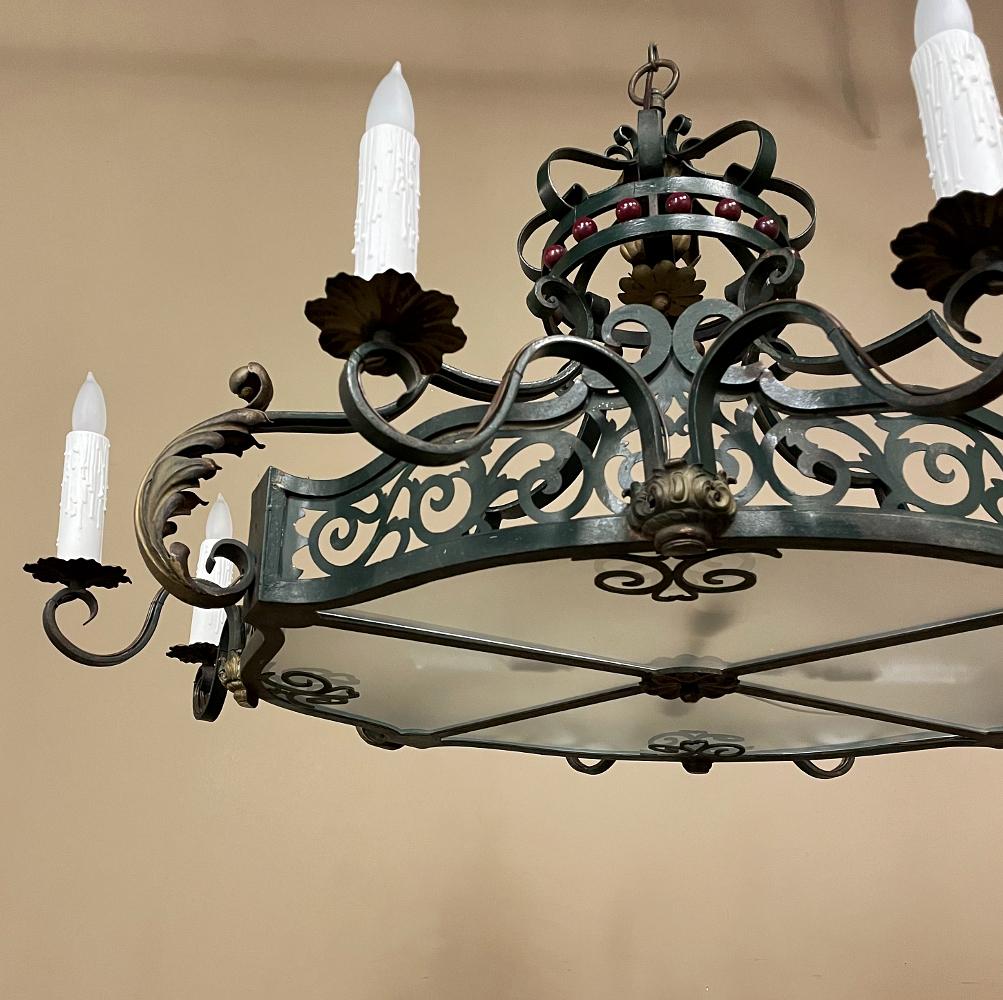 Antique Country French Painted Wrought Iron Chandelier For Sale 6