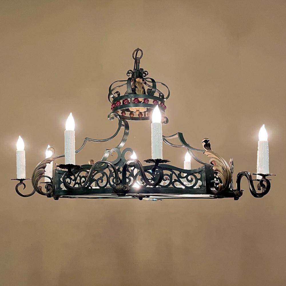 Louis XV Antique Country French Painted Wrought Iron Chandelier For Sale