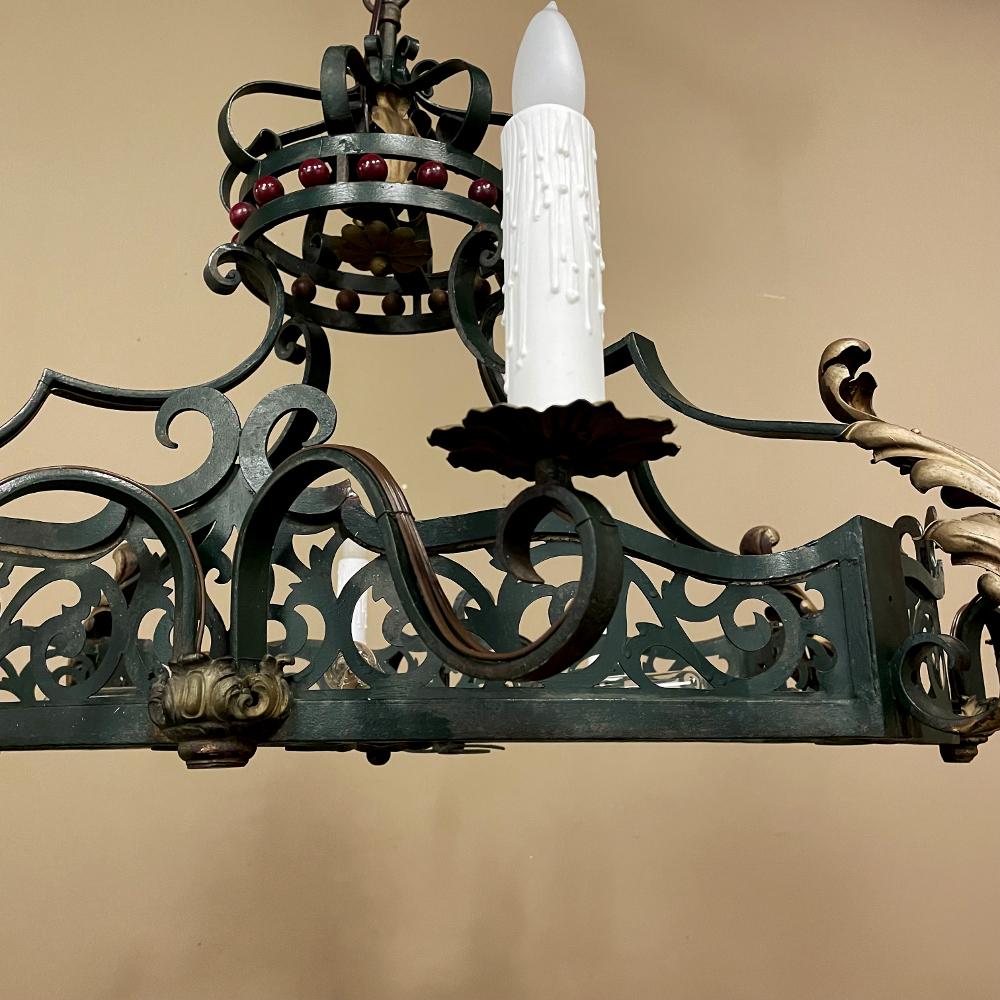 Antique Country French Painted Wrought Iron Chandelier For Sale 1
