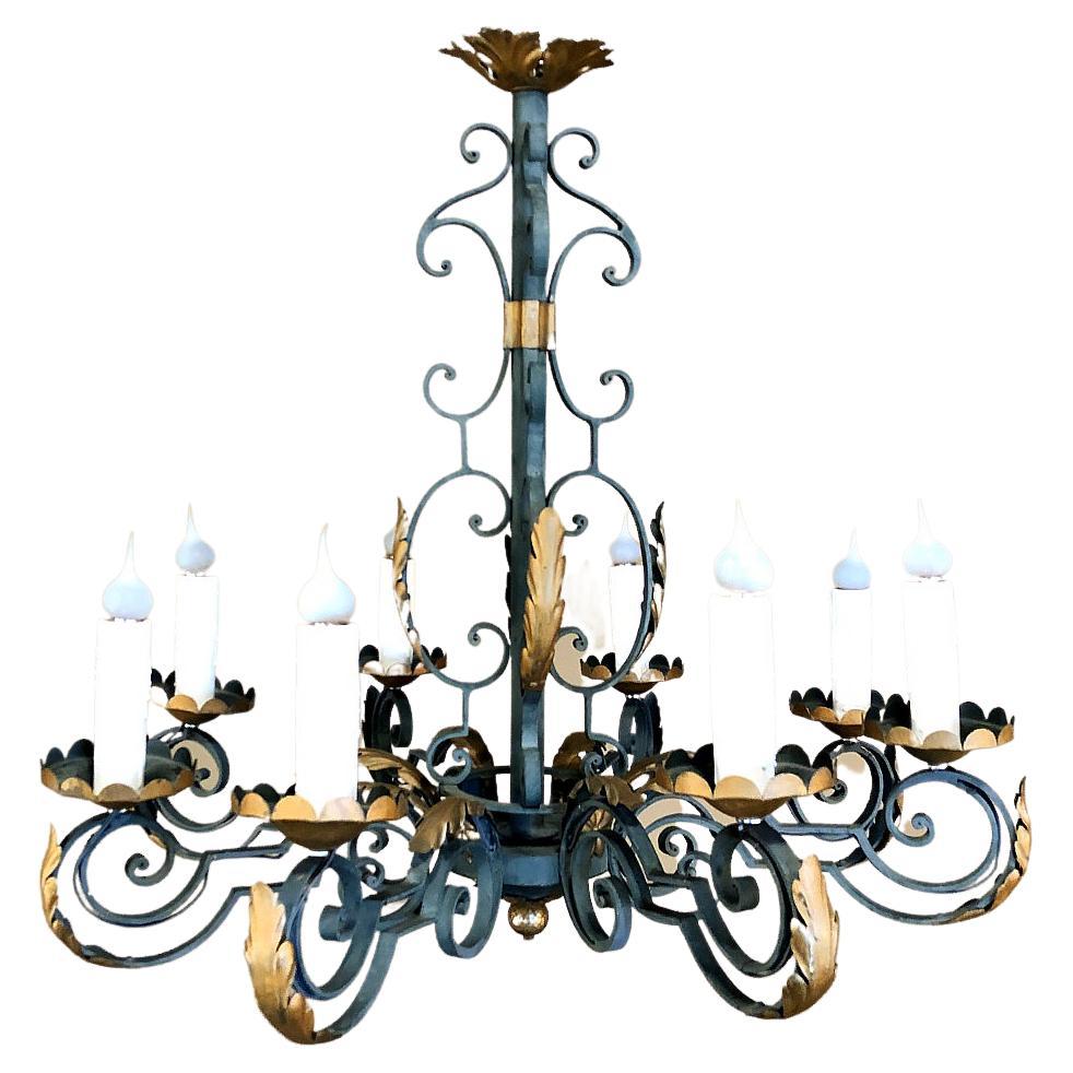 Vintage Wrought Iron and Wood Chandelier at 1stDibs