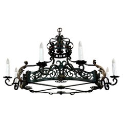 Antique Country French Painted Wrought Iron Chandelier