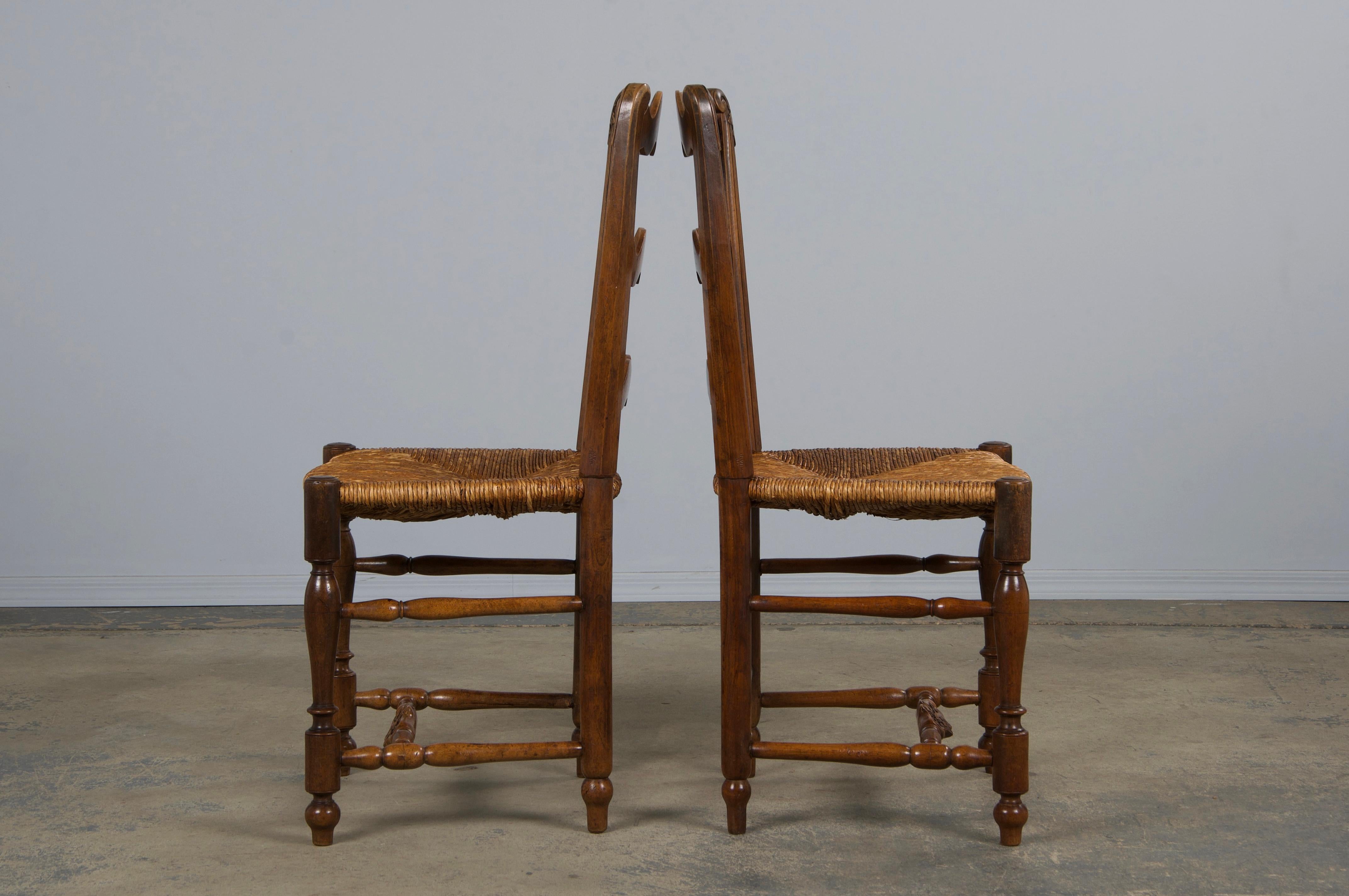 Six Antique French Provincial Ladder Back Walnut Dining Chairs W/ Rush Seats For Sale 7