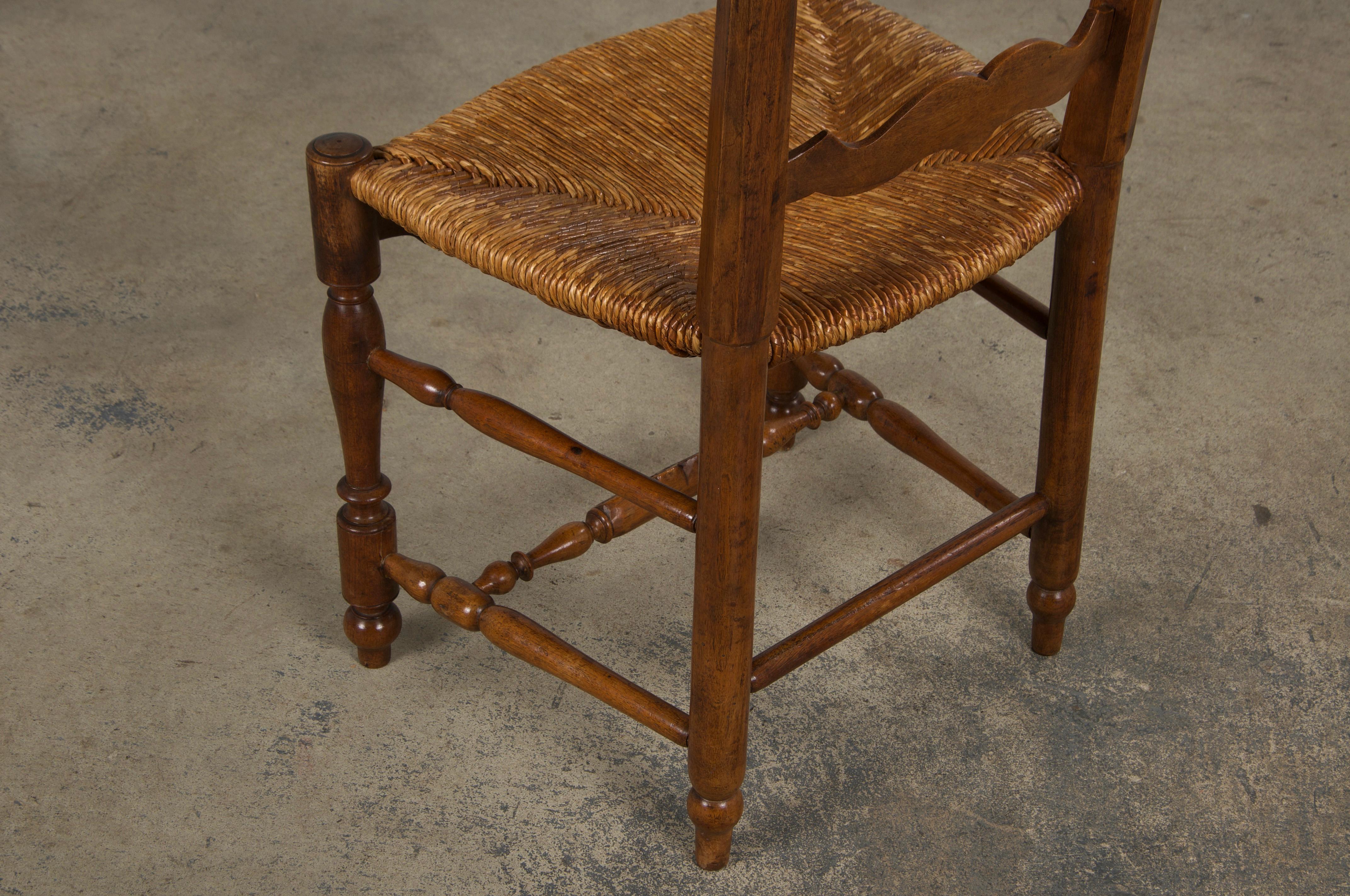Six Antique French Provincial Ladder Back Walnut Dining Chairs W/ Rush Seats For Sale 15