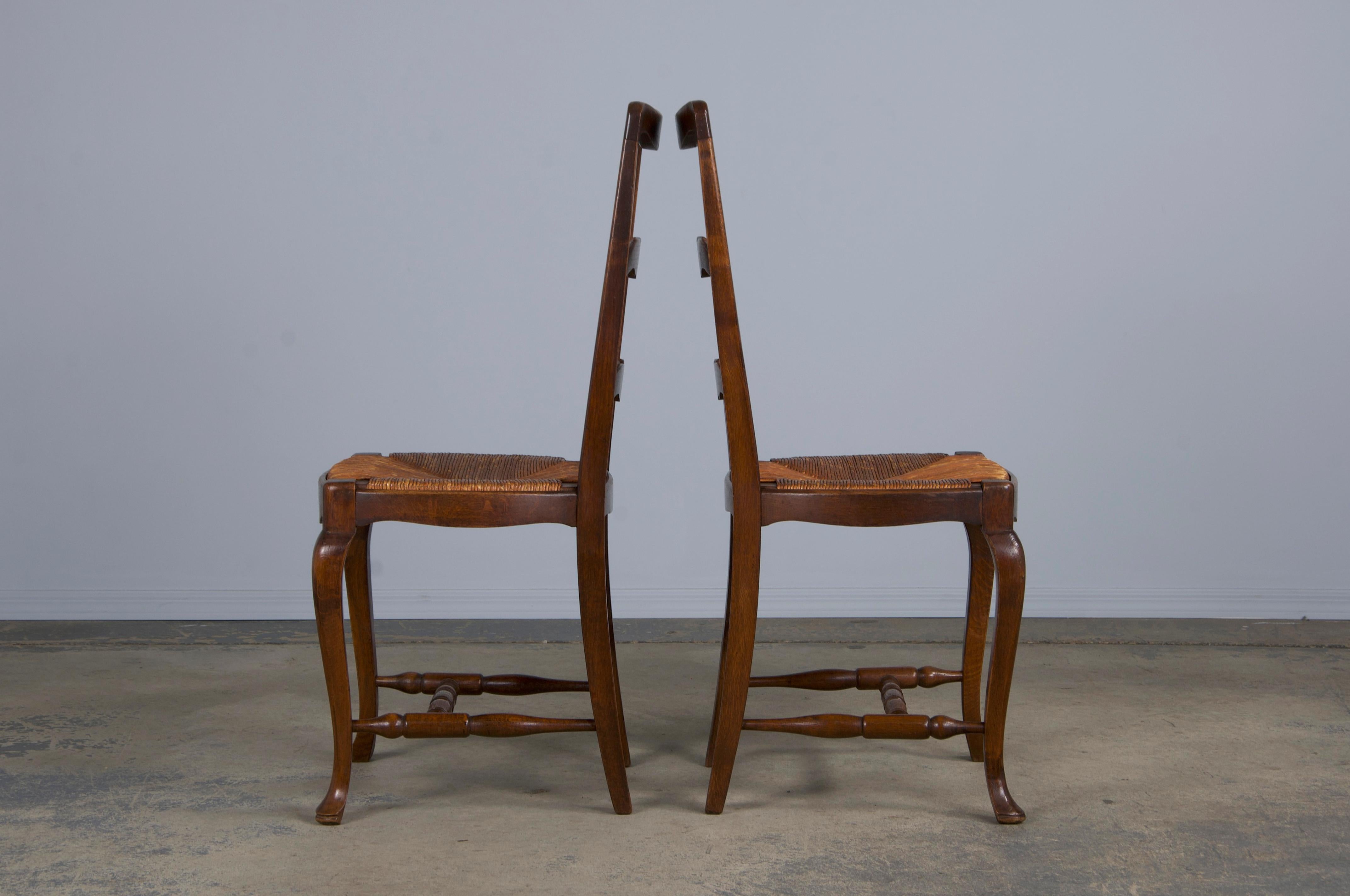 Antique Country French Provincial Oak Dining Chairs W/ Rush Seats - Set of 6 6