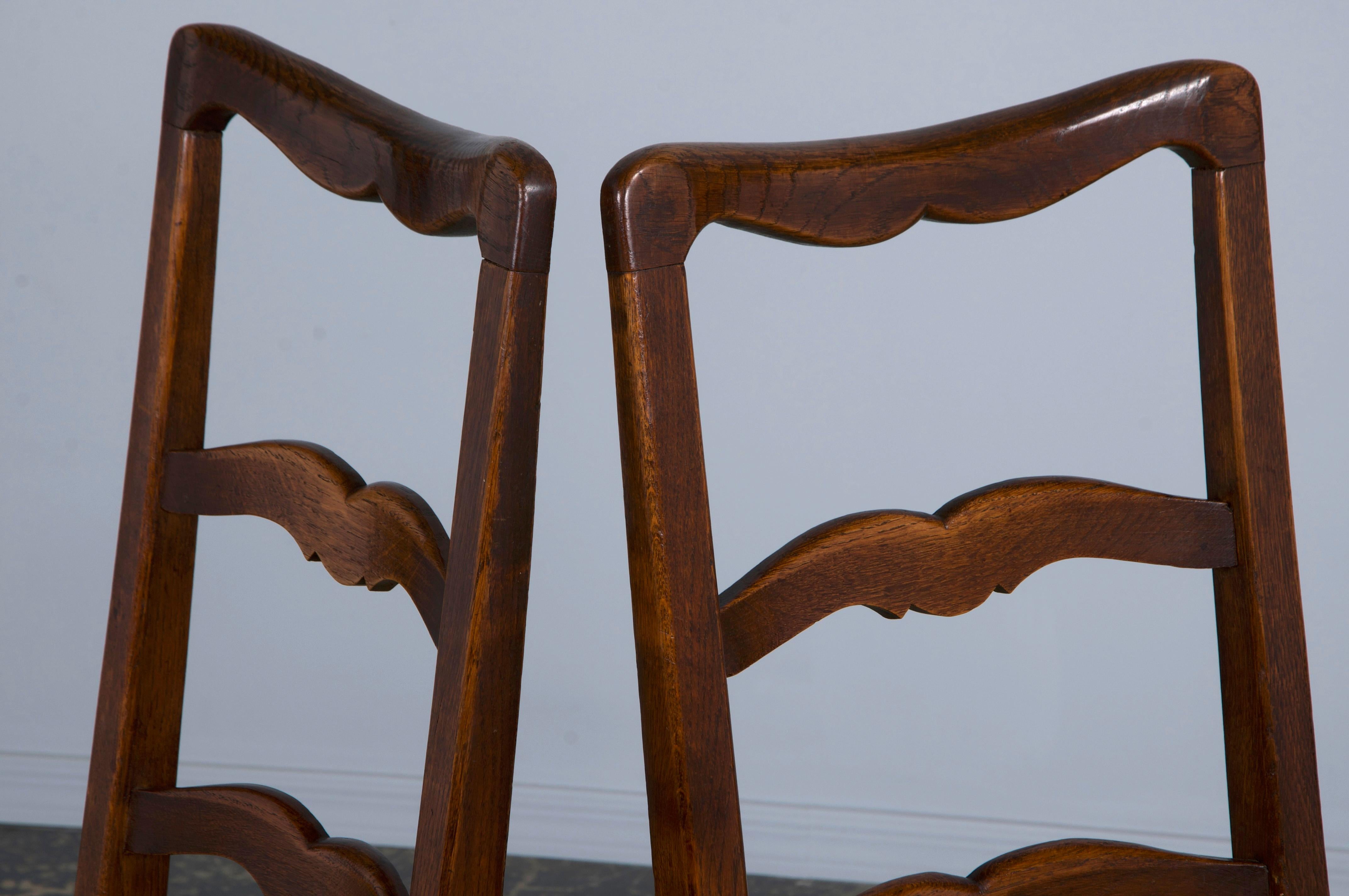 Antique Country French Provincial Oak Dining Chairs W/ Rush Seats - Set of 6 8
