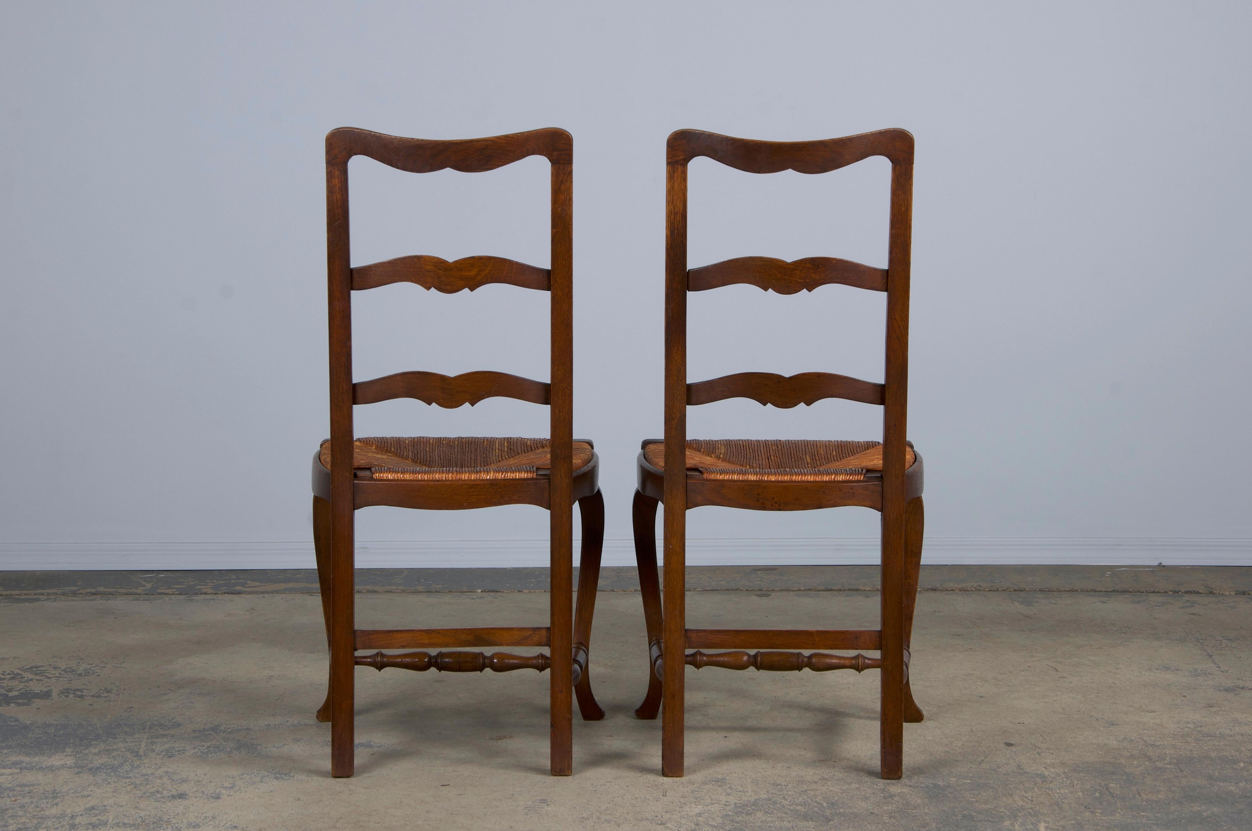 Antique Country French Provincial Oak Dining Chairs W/ Rush Seats - Set of 6 9