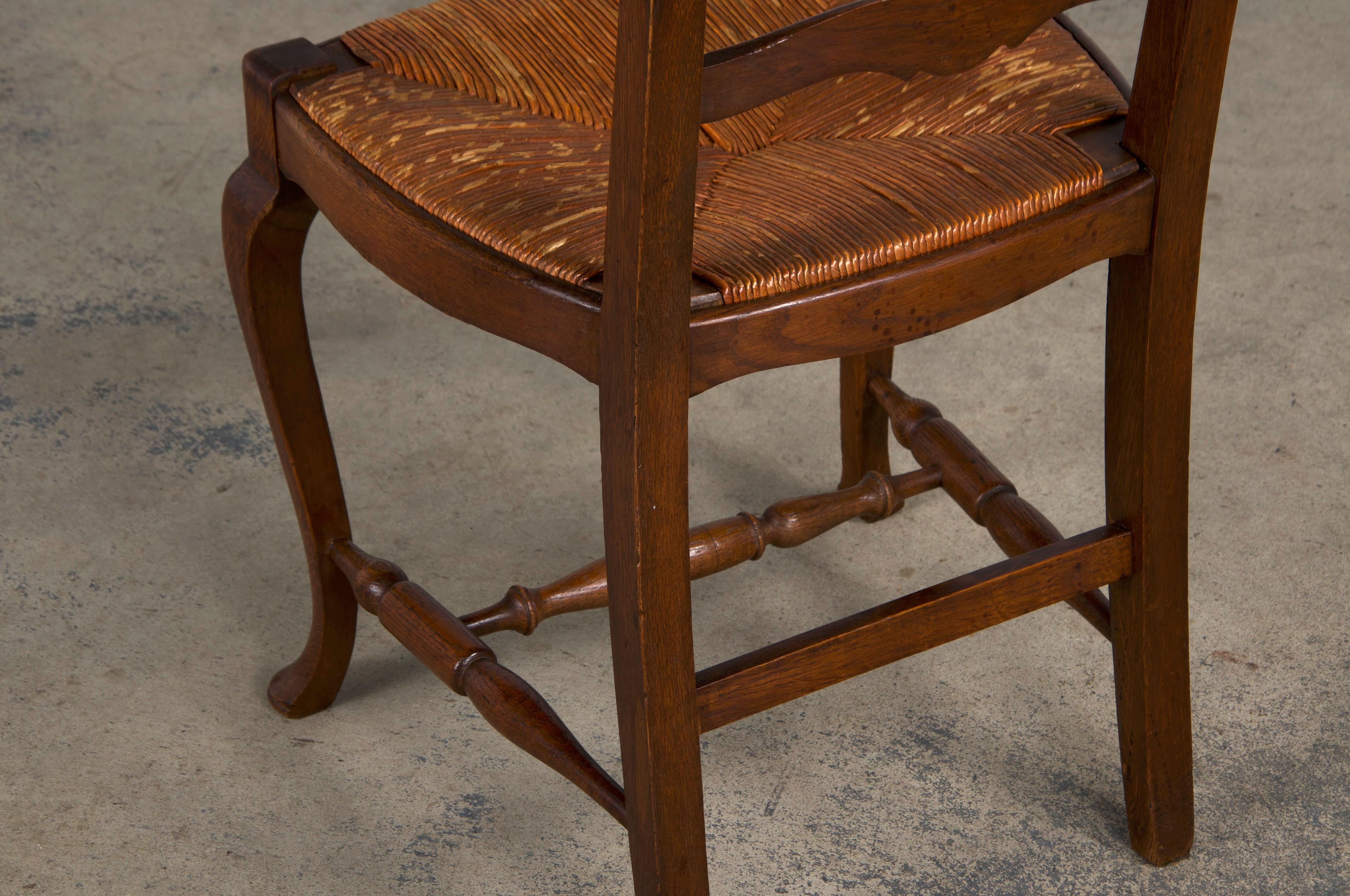 Antique Country French Provincial Oak Dining Chairs W/ Rush Seats - Set of 6 10