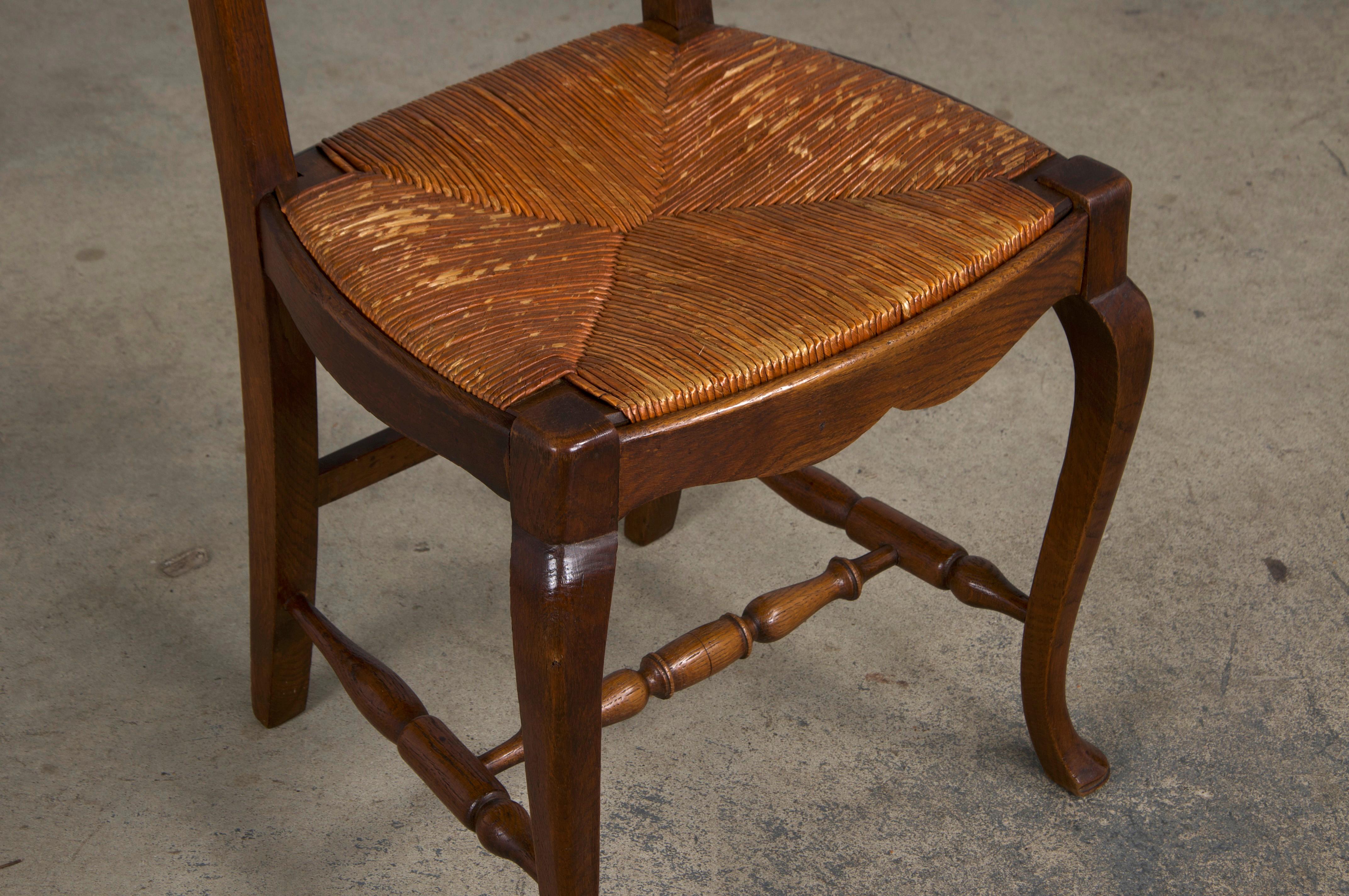 Antique Country French Provincial Oak Dining Chairs W/ Rush Seats - Set of 6 3