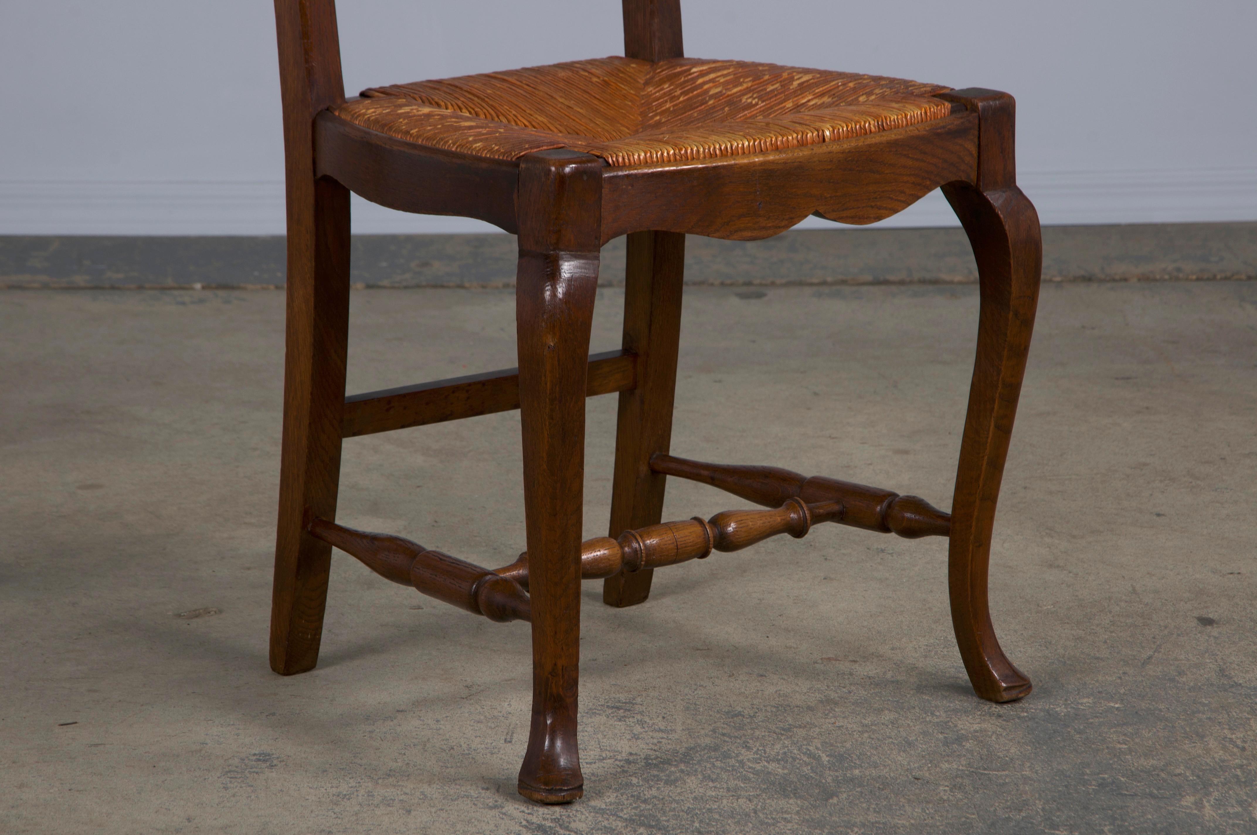 Antique Country French Provincial Oak Dining Chairs W/ Rush Seats - Set of 6 4