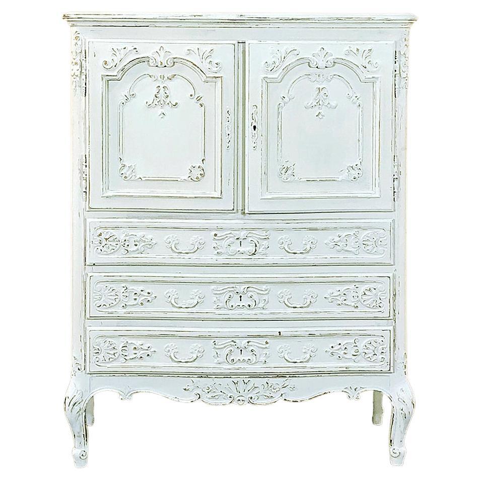 Antique Country French Provincial Painted Cabinet, Wardrobe