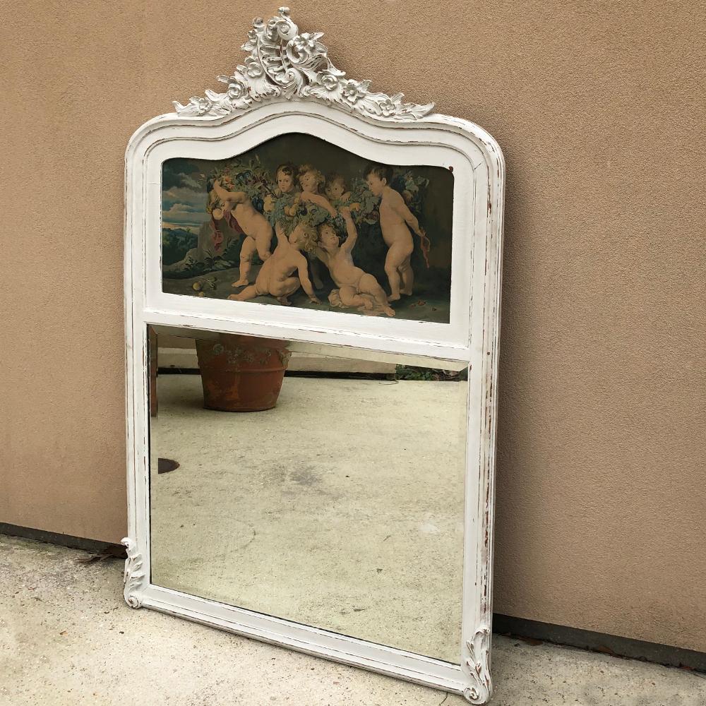 Louis XV Antique Country French Provincial Painted Trumeau For Sale