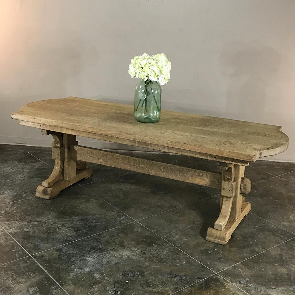 Antique Country French Provincial Stripped Oak Trestle Table 4