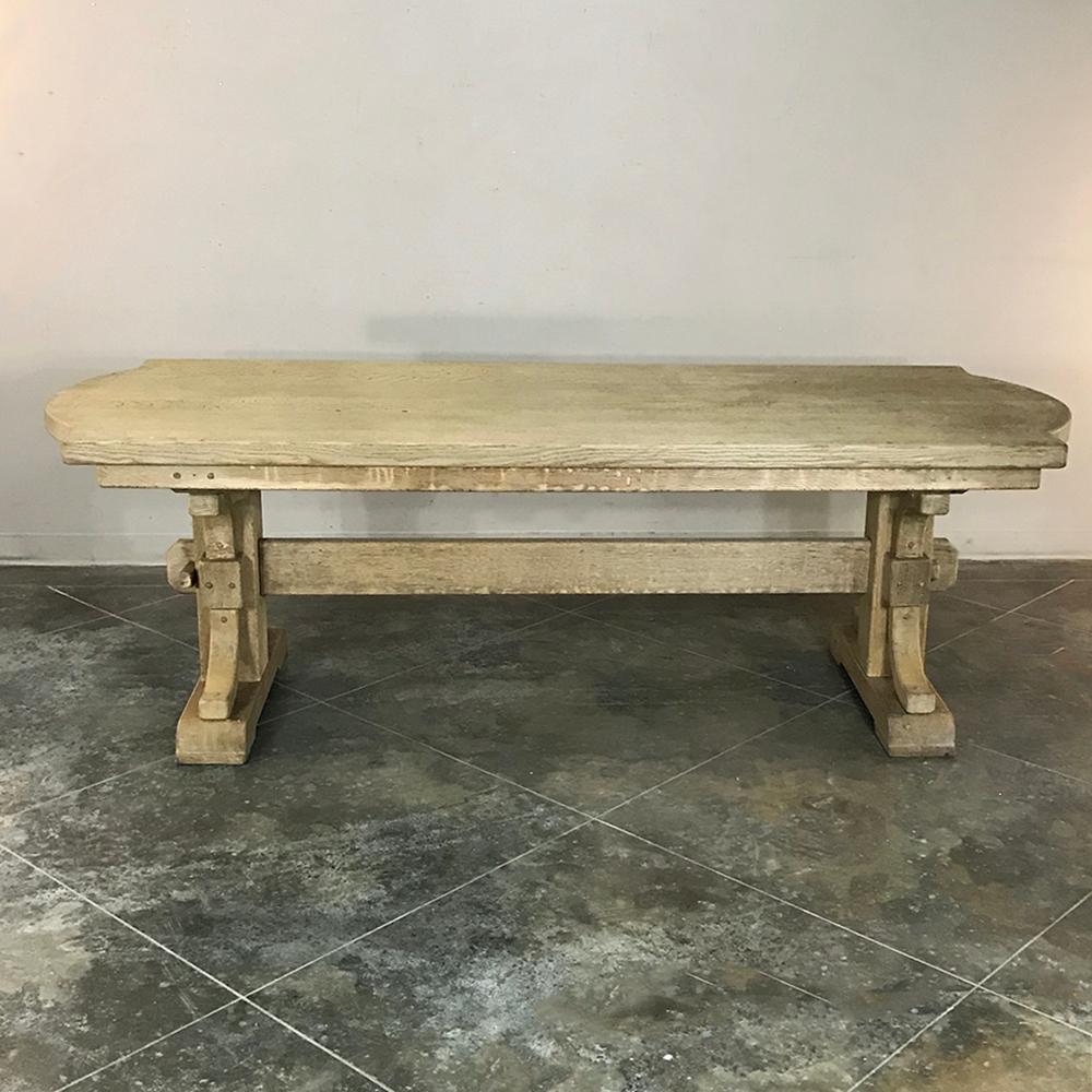 Hand-Crafted Antique Country French Provincial Stripped Oak Trestle Table