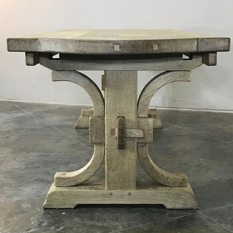 Antique Country French Provincial Stripped Oak Trestle Table at 1stDibs