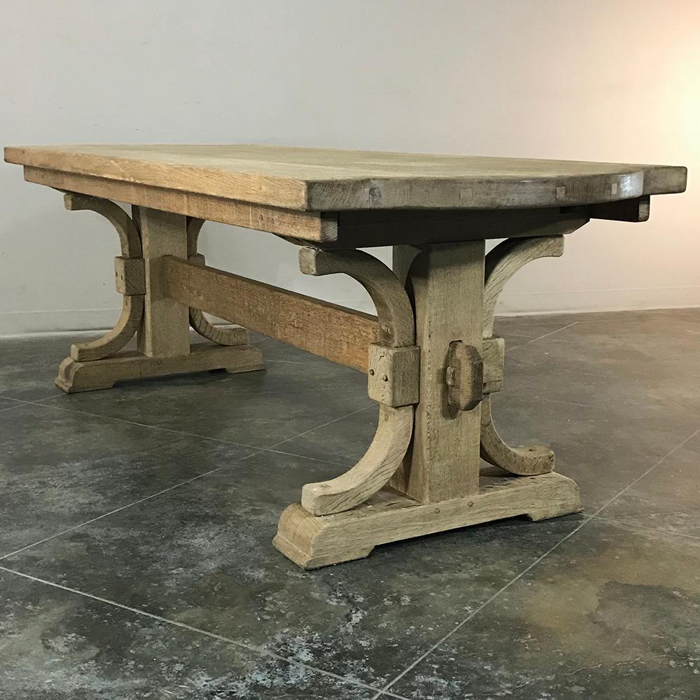 Antique Country French Provincial Stripped Oak Trestle Table 1