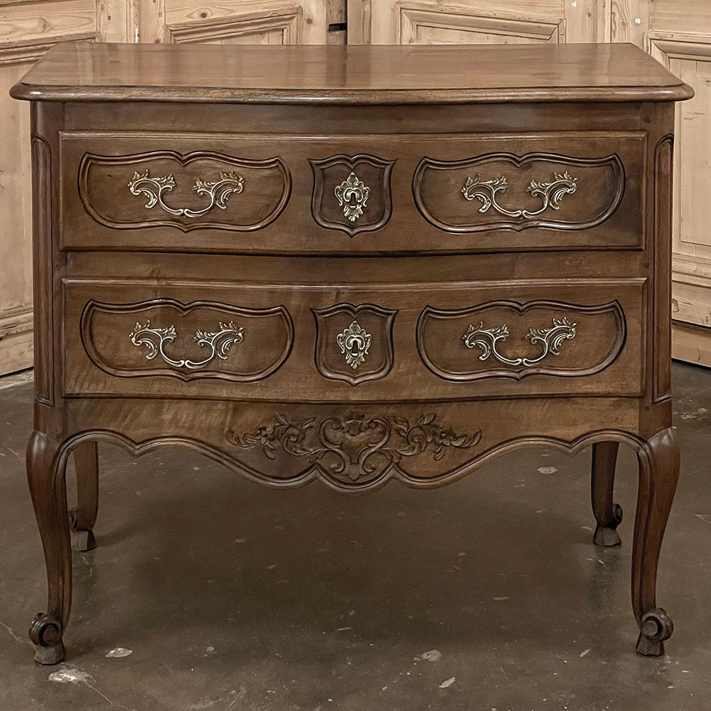 Hand-Carved Antique Country French Regence Walnut Commode For Sale