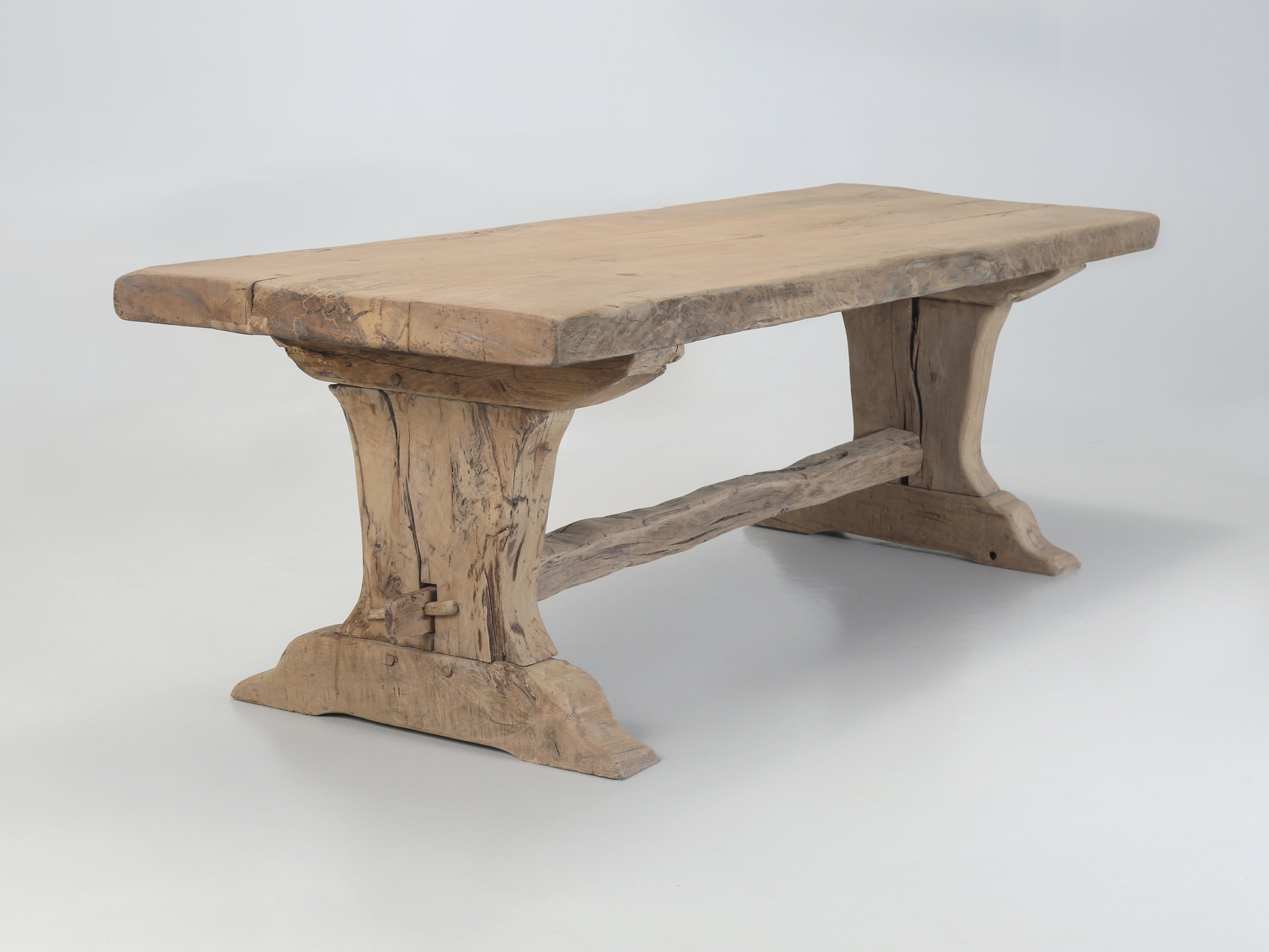 Antique Country French Rustic Thick Oak Trestle Dining Table 250-Years Old 8