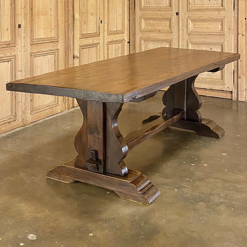 Hand-Crafted Antique Country French Rustic Trestle Dining Table