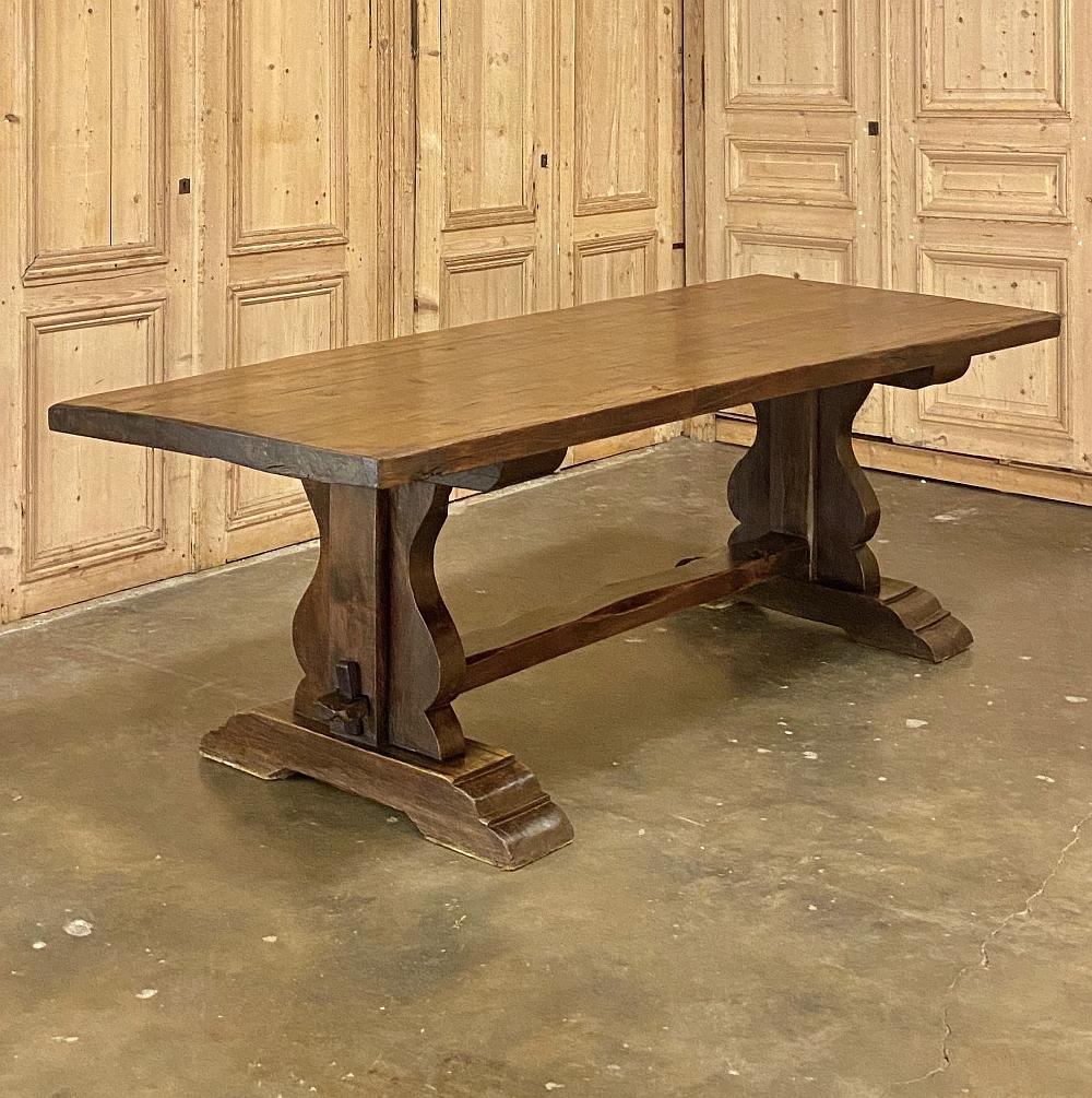 Antique Country French Rustic Trestle Dining Table In Good Condition In Dallas, TX