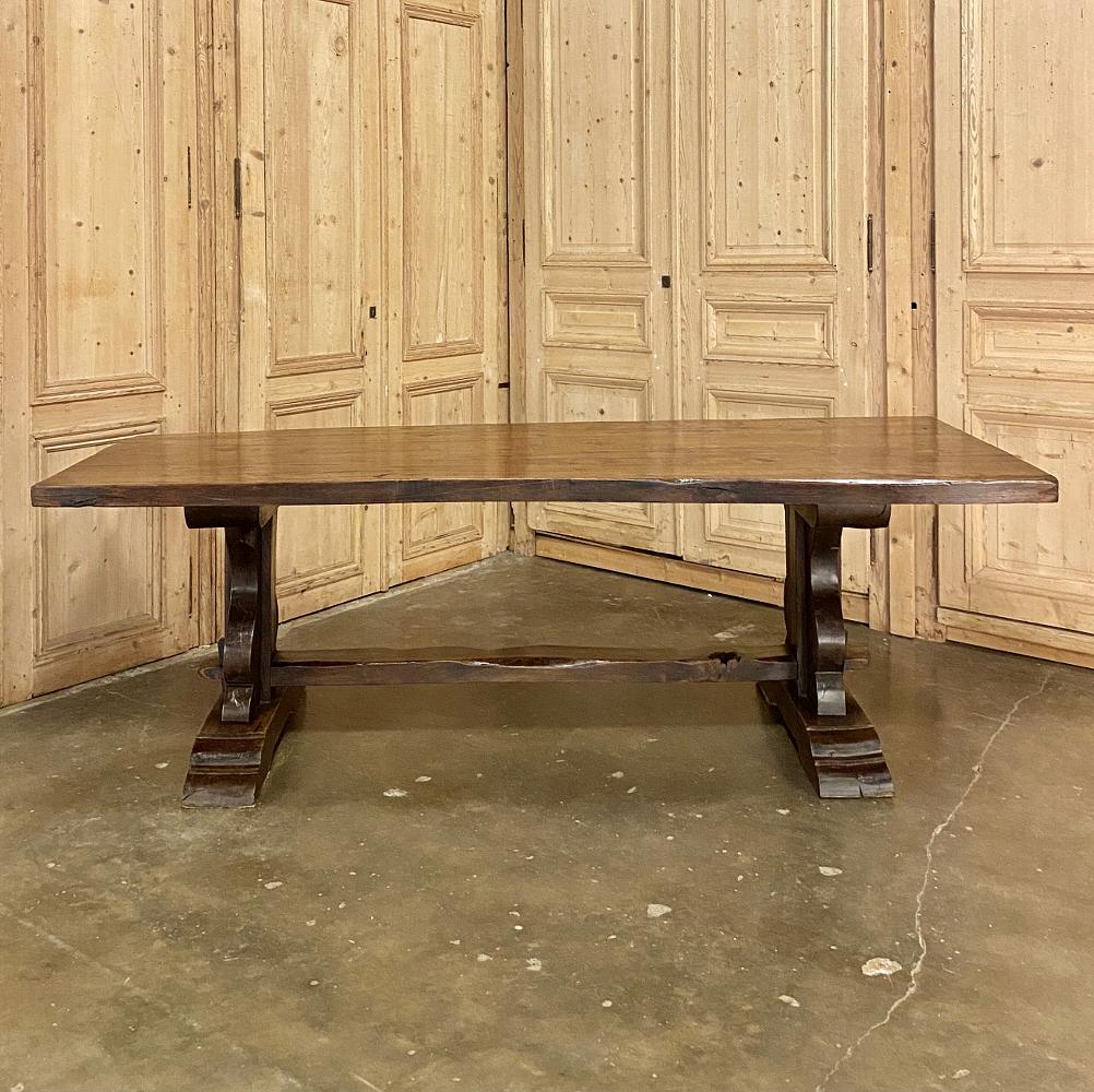 20th Century Antique Country French Rustic Trestle Dining Table