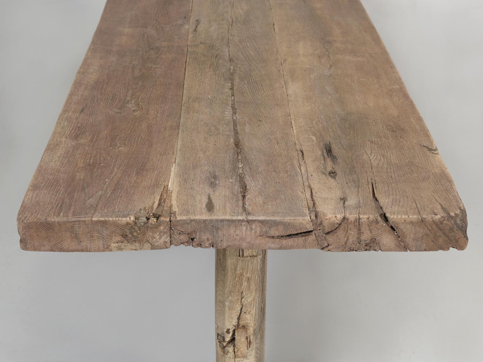 Antique Country French Rustic Trestle Dining Table in White Oak from the 1700s 4