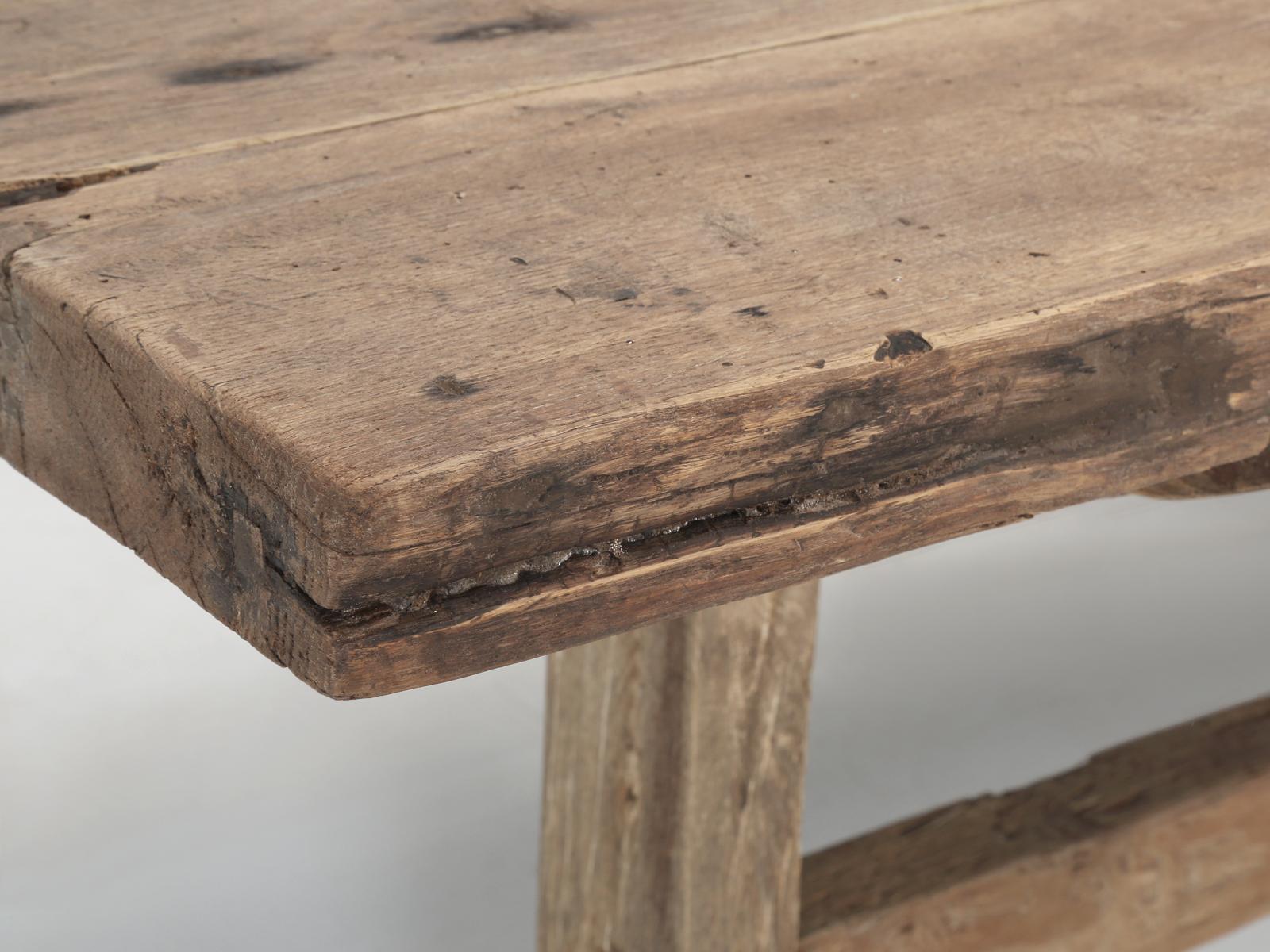 Hand-Crafted Antique Country French Rustic Trestle Dining Table in White Oak from the 1700s