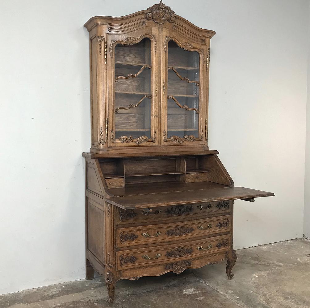 Hand-Carved Antique Country French Secretary, Bookcase