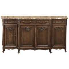 Retro Country French Step-Front Serpentine Marble Top Buffet