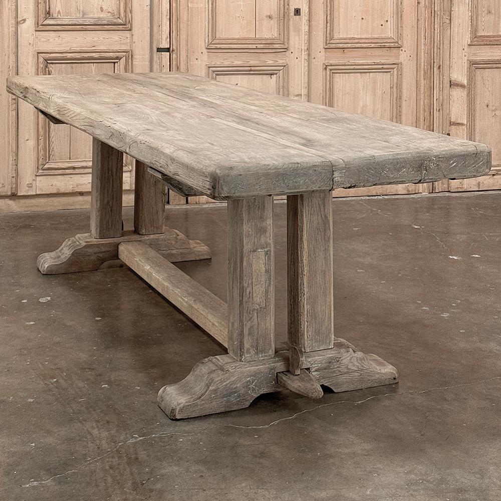 Antique Country French Stripped Oak Trestle Table For Sale 10