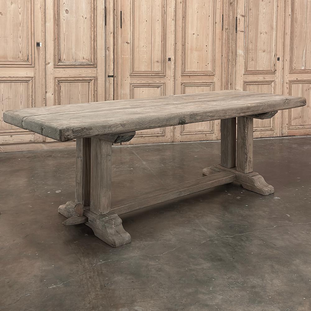 Antique Country French Stripped Oak Trestle Table For Sale 11