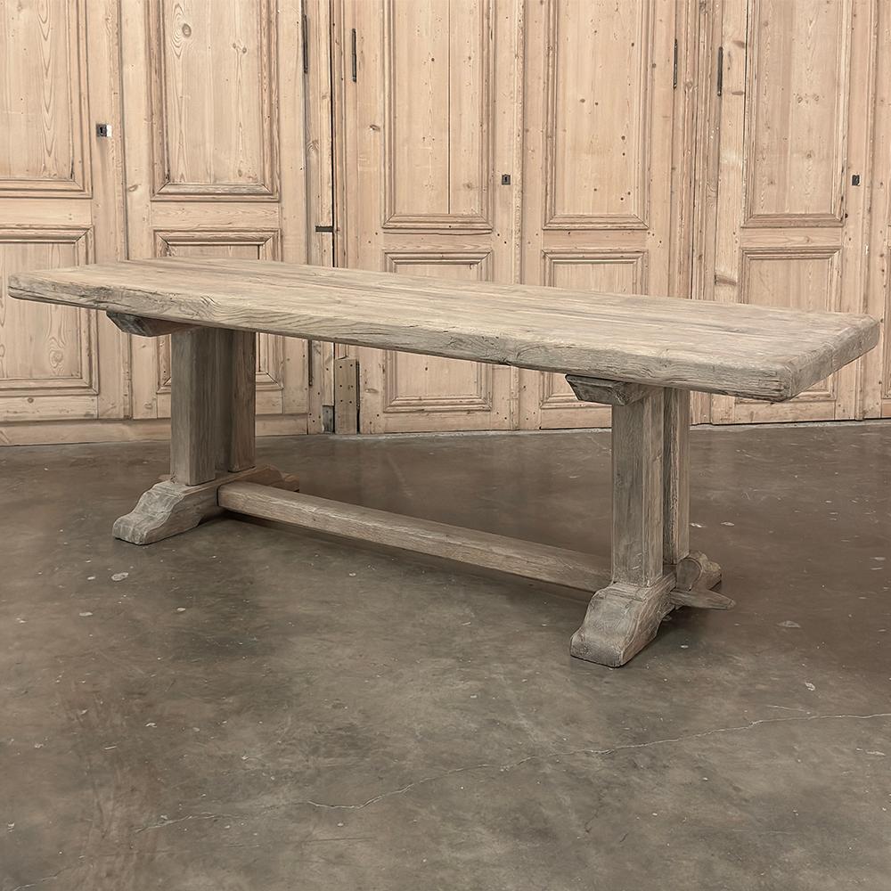 Rustic Antique Country French Stripped Oak Trestle Table For Sale