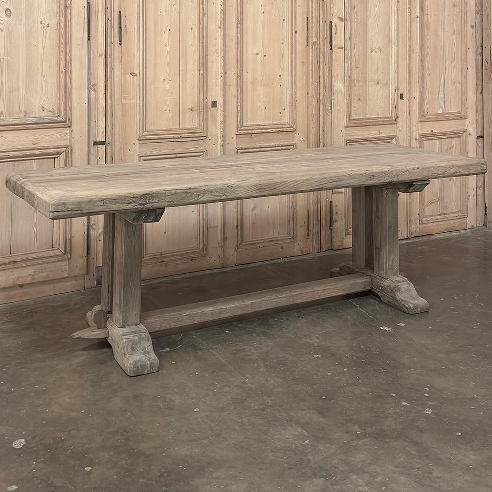 Hand-Crafted Antique Country French Stripped Oak Trestle Table For Sale