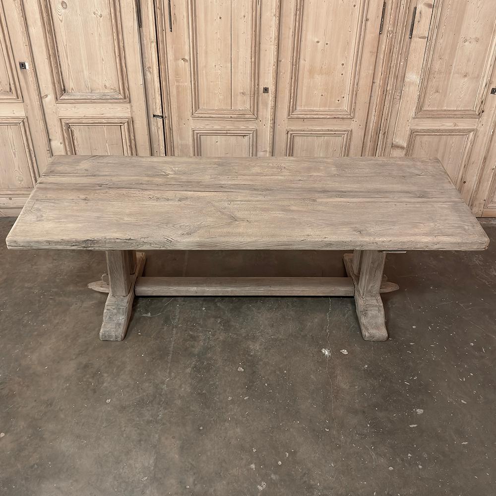 Antique Country French Stripped Oak Trestle Table In Good Condition For Sale In Dallas, TX