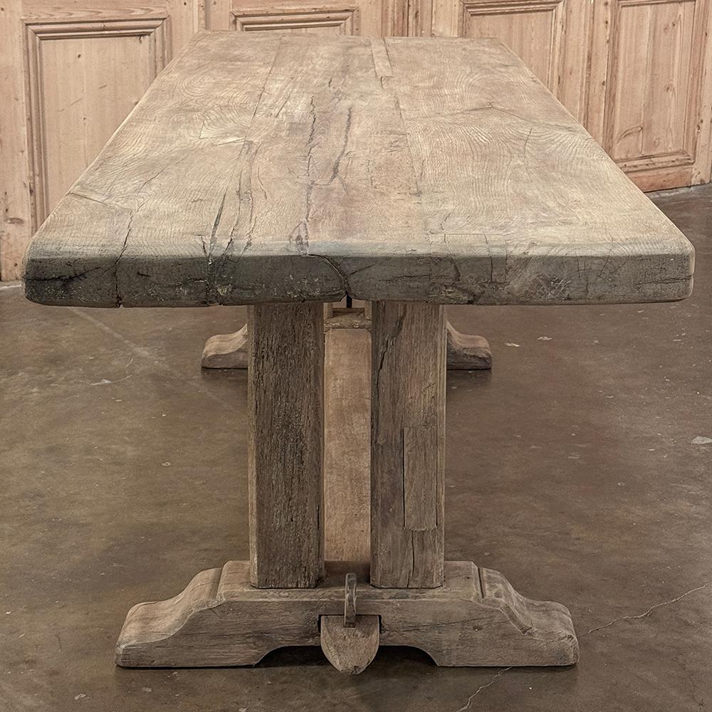 Antique Country French Stripped Oak Trestle Table For Sale 3