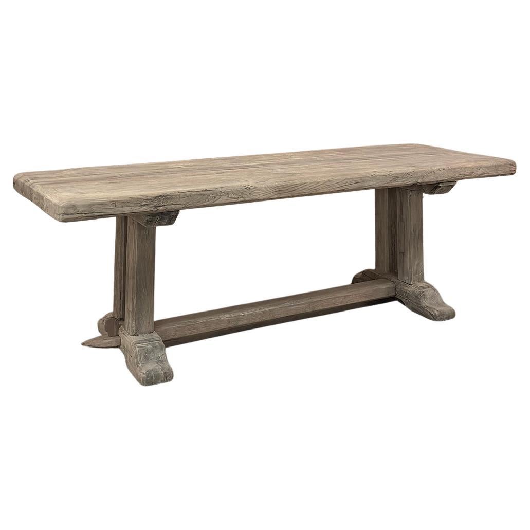 Antique Country French Stripped Oak Trestle Table For Sale