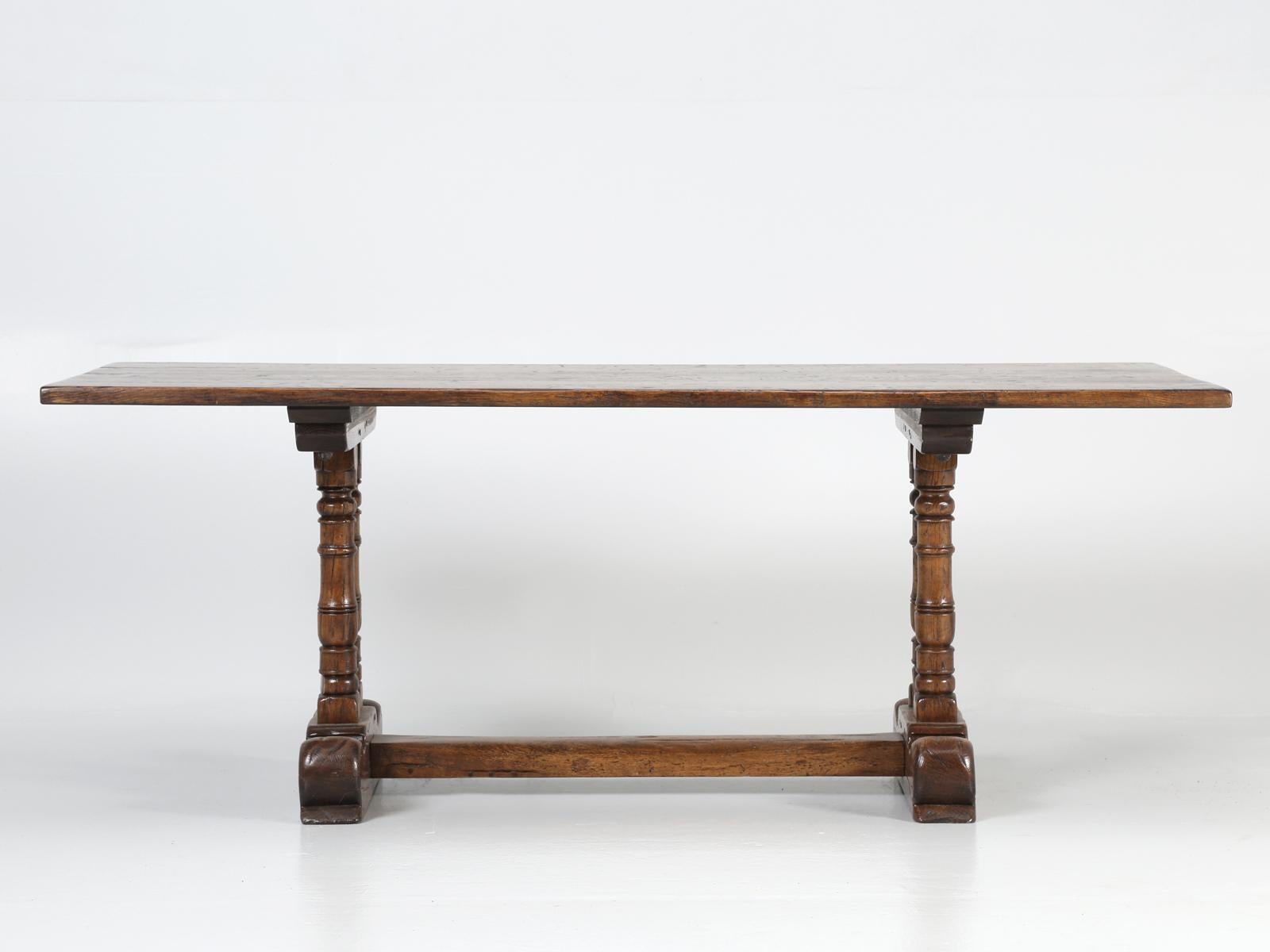 Antique Country French Trestle Dining Table in Solid Oak, circa 1700s 1