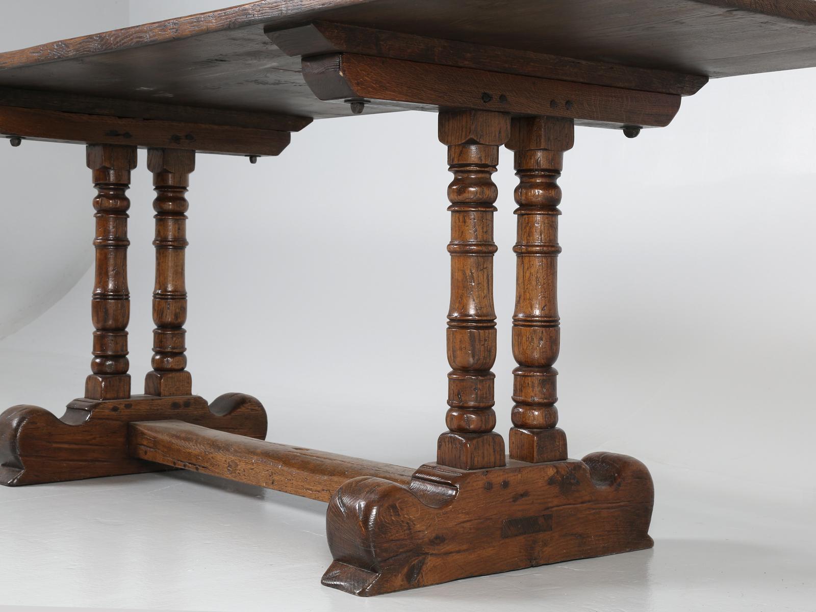 Antique Country French Trestle Dining Table in Solid Oak, circa 1700s 2