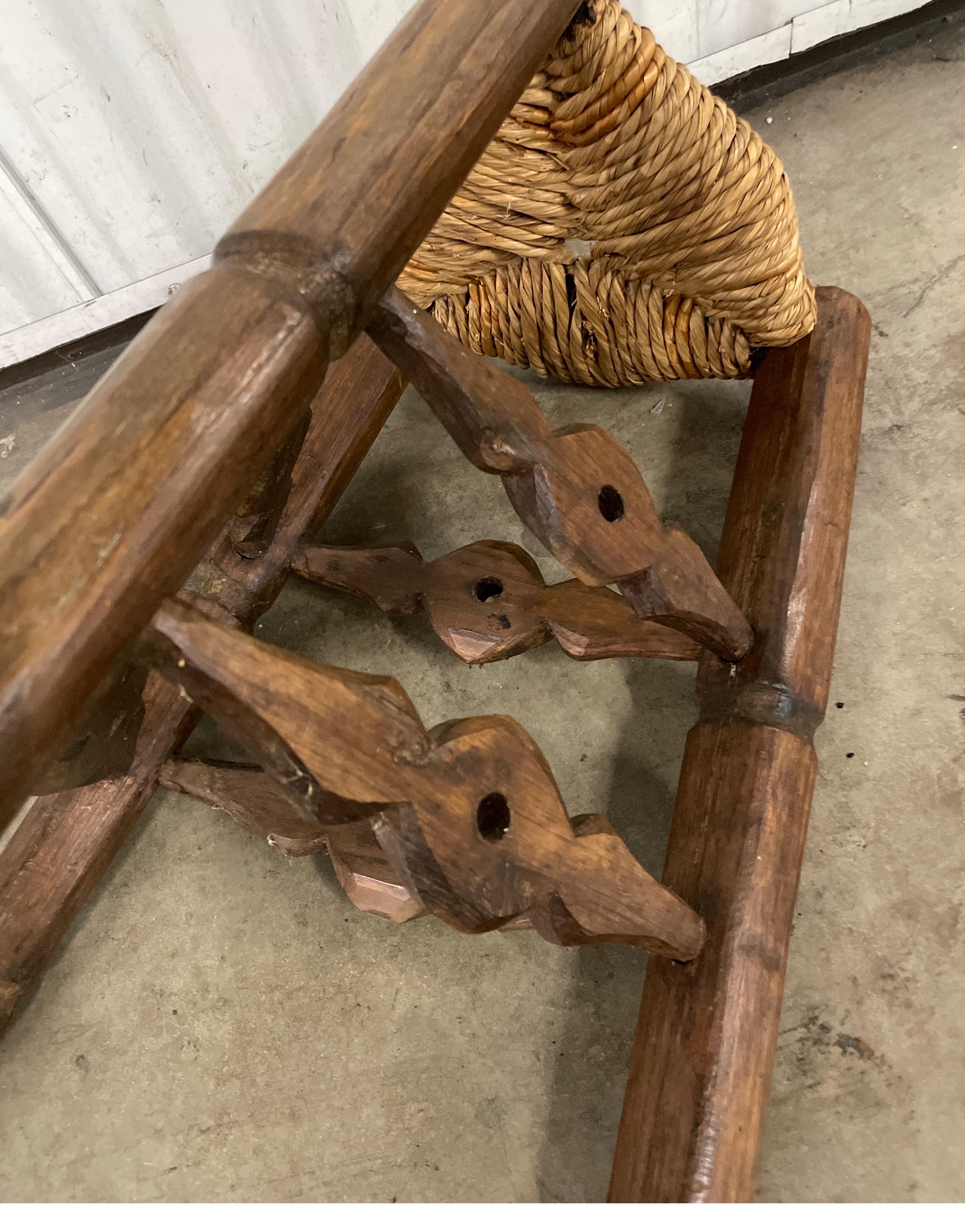 Antique Country French Tripod Stool with Rush Seat For Sale 1