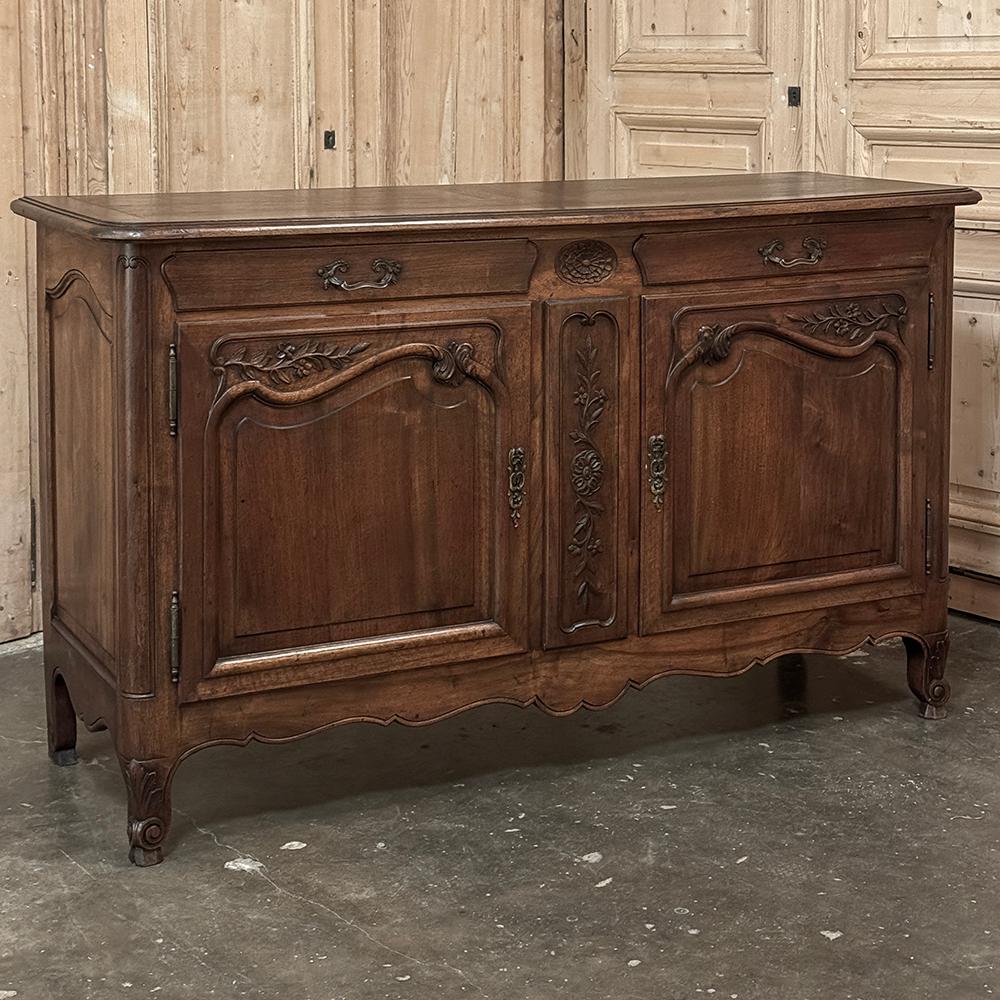 Antique Country French Walnut Buffet ~ Enfilade is a charming example of the excellence in craftsmanship exhibited by the French, even in the smaller production companies scattered throughout the country!  Utilizing sumptuous local French walnut,