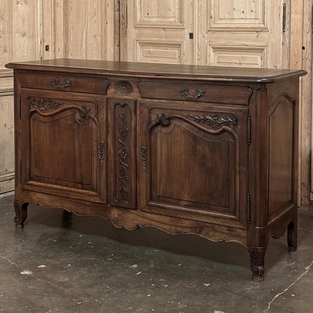 Hand-Carved Antique Country French Walnut Buffet ~ Enfilade For Sale