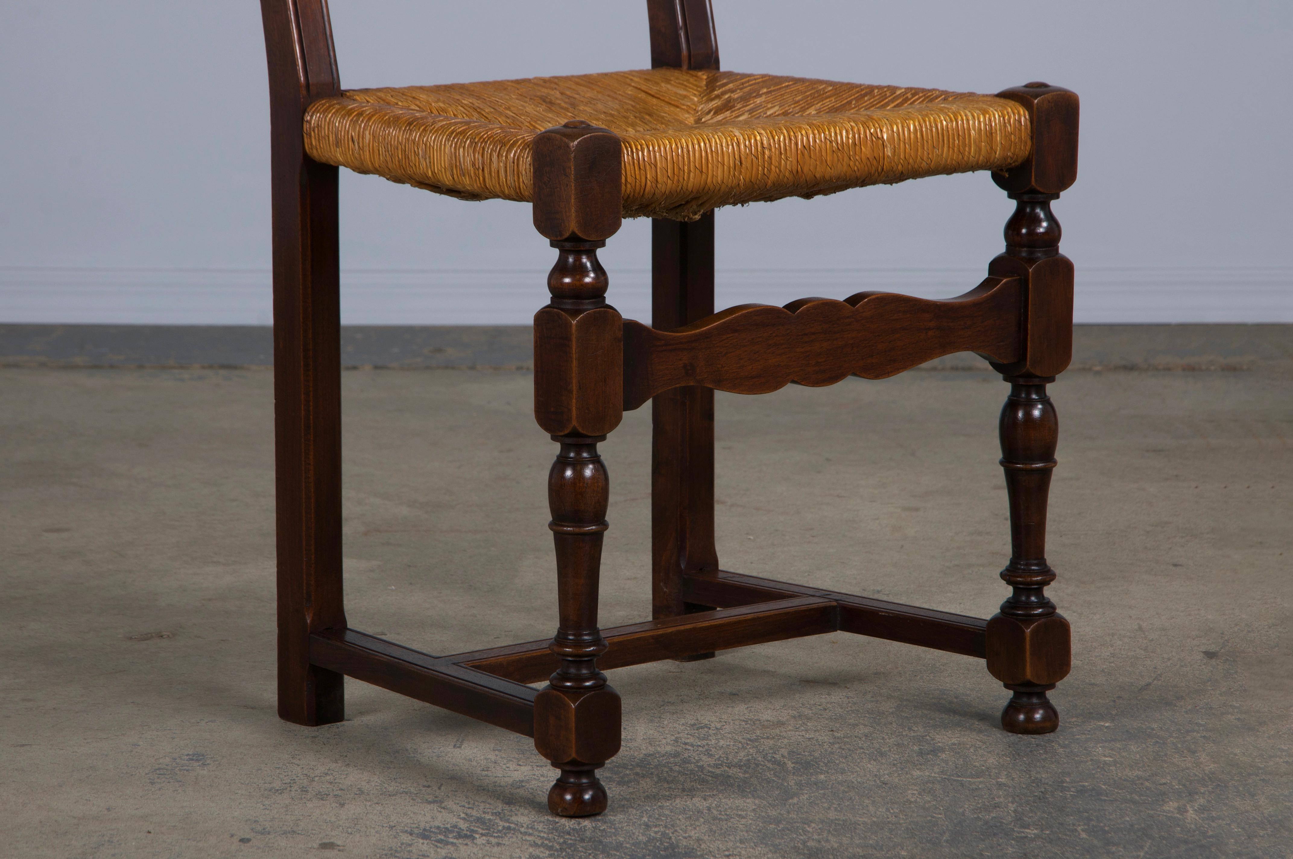 Antique French Walnut Ladder Back Rush Seats Dining Chairs - Set of 8 2