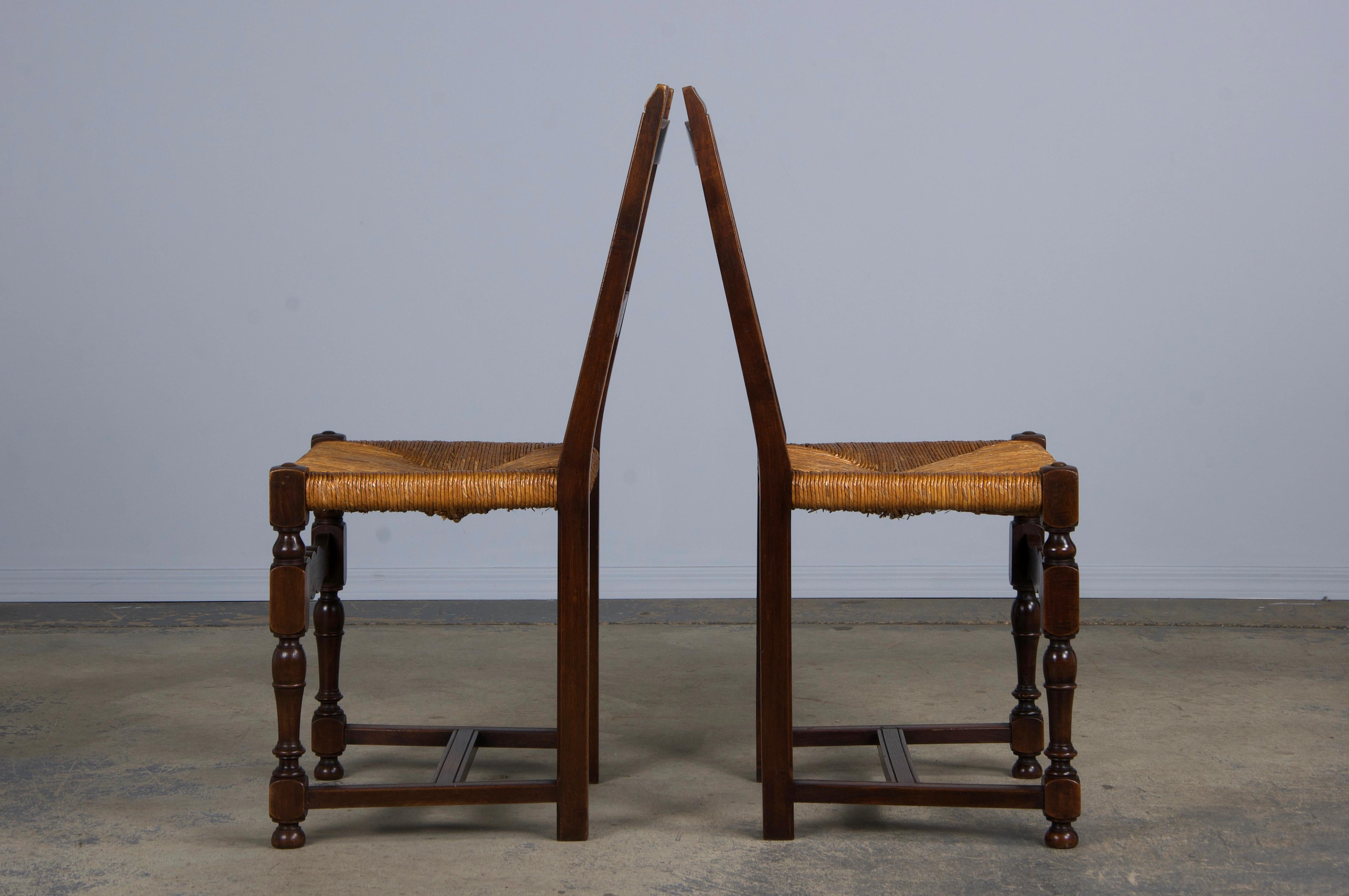 Antique French Walnut Ladder Back Rush Seats Dining Chairs - Set of 8 4