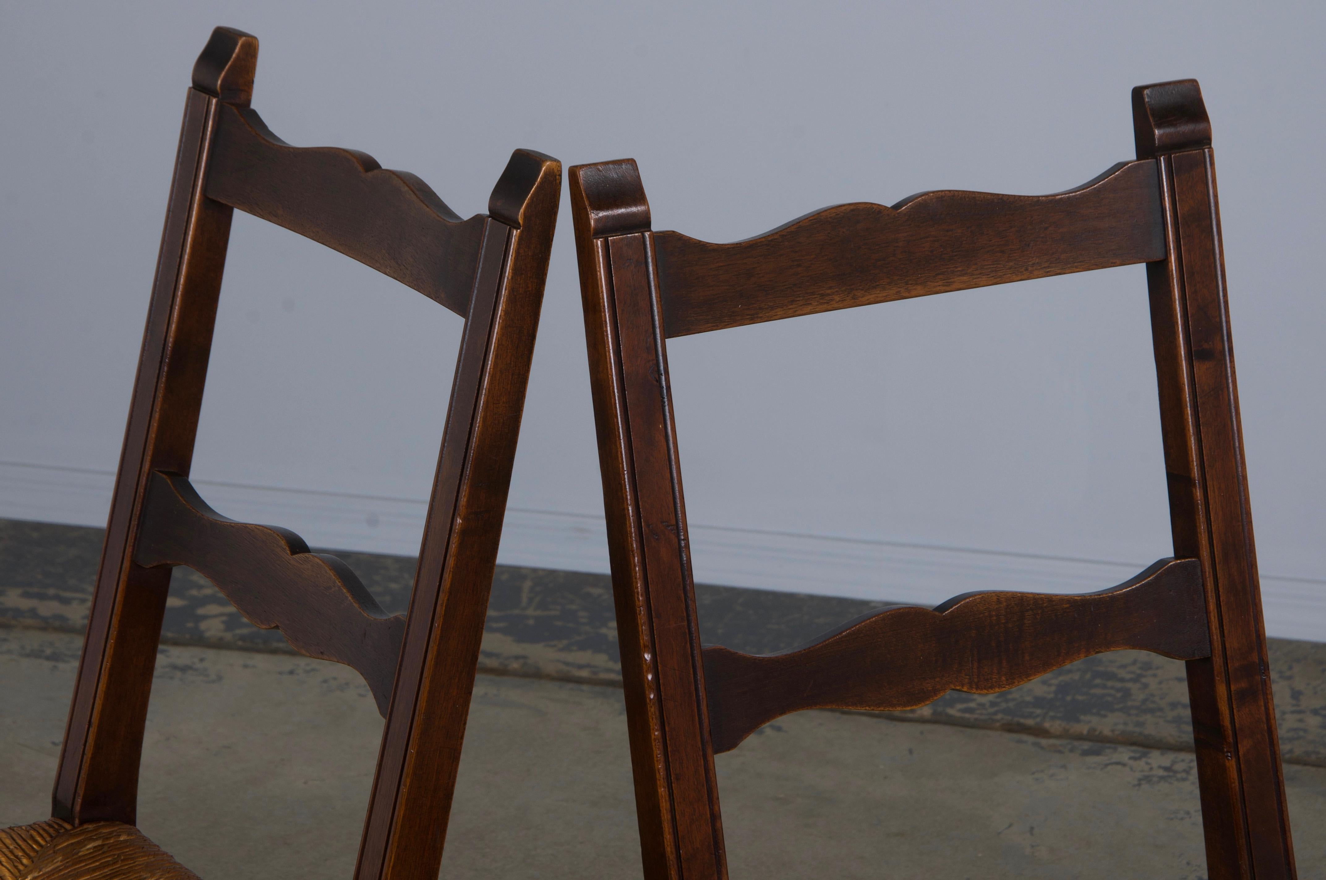 Antique French Walnut Ladder Back Rush Seats Dining Chairs - Set of 8 6