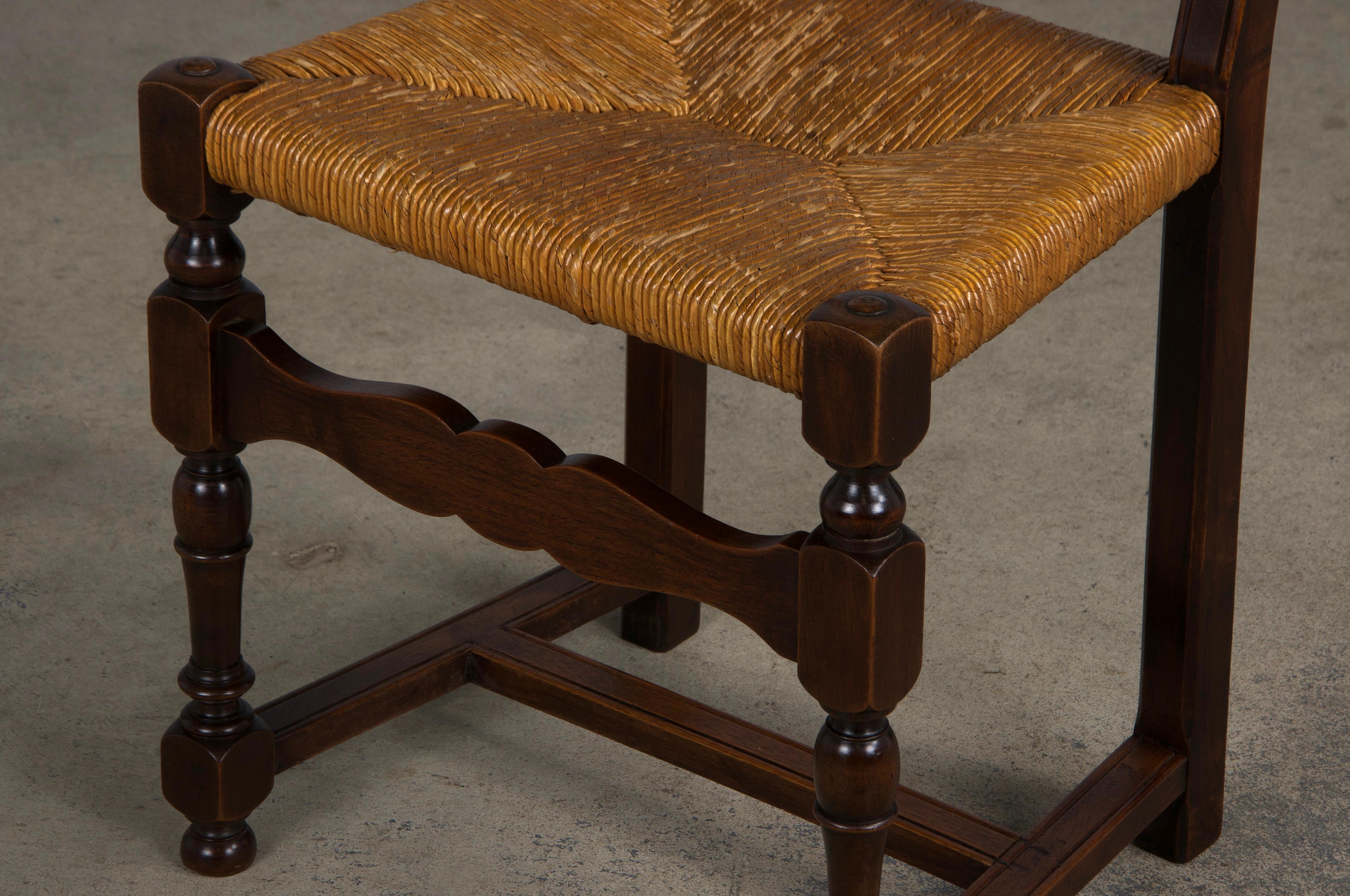Antique French Walnut Ladder Back Rush Seats Dining Chairs - Set of 8 7
