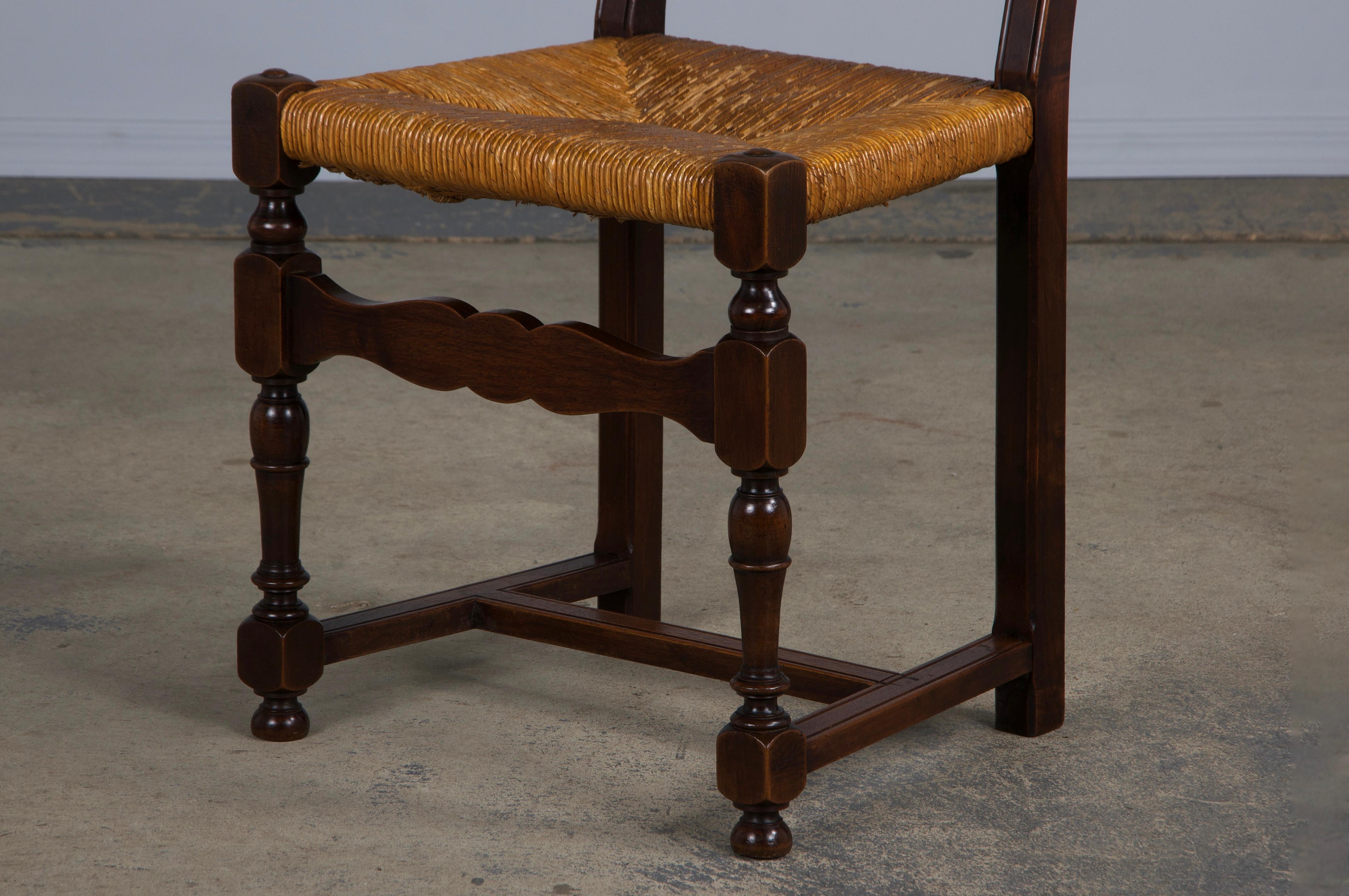 Antique French Walnut Ladder Back Rush Seats Dining Chairs - Set of 8 8
